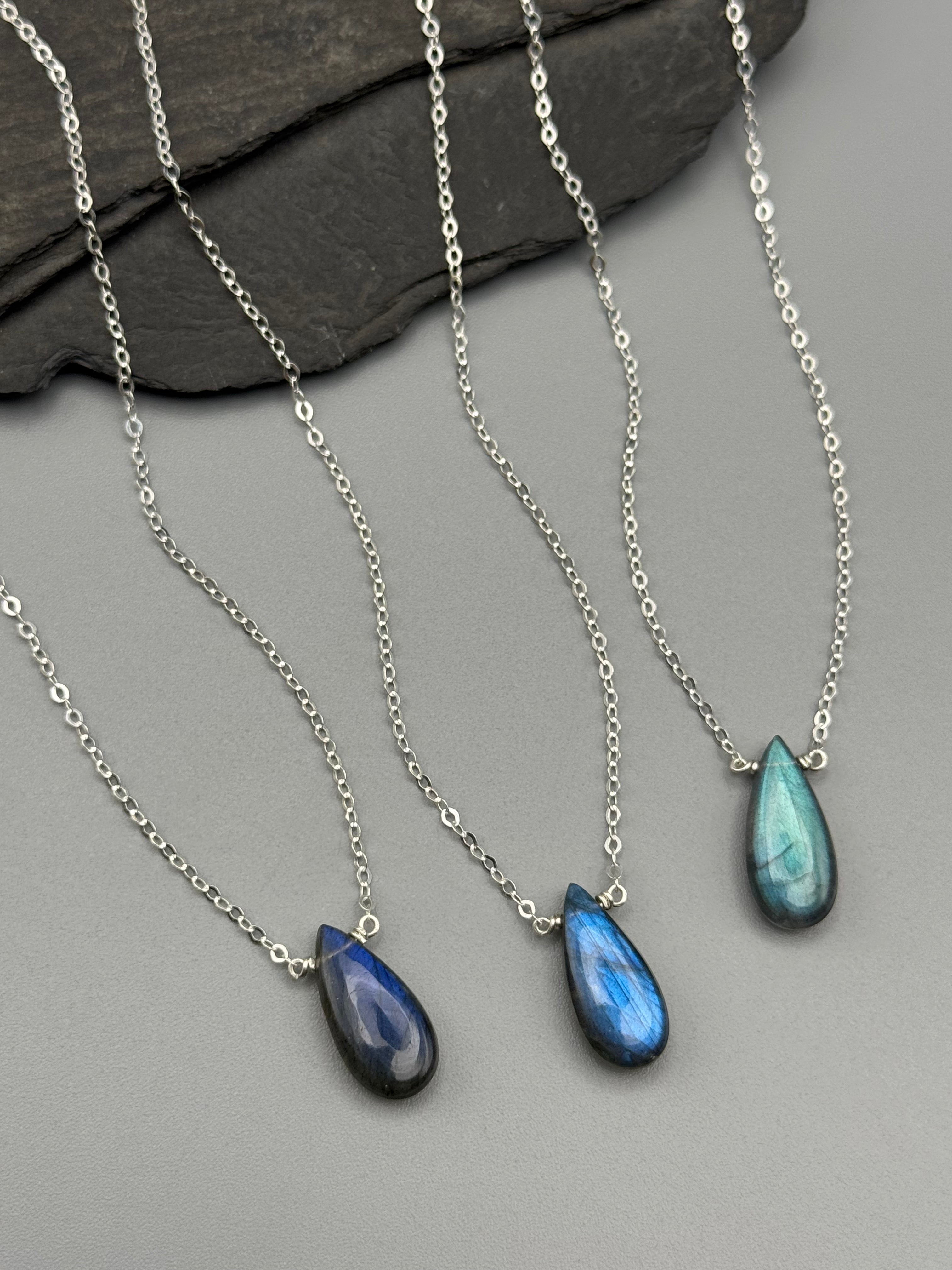•STRAY• labradorite teardrop + silver necklace (various lengths)