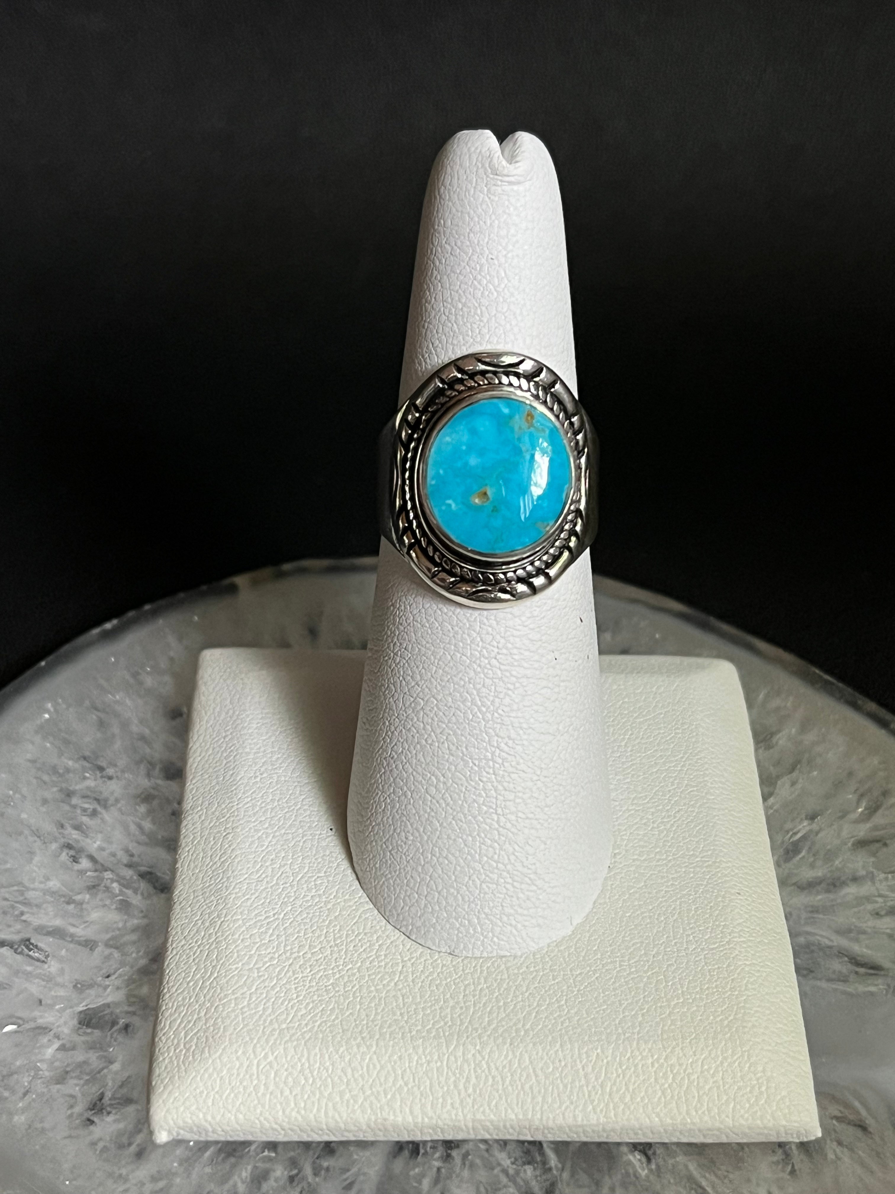 •BLUE RIDGE NEVADA TURQUOISE• Navajo silver ring (size 6.5)