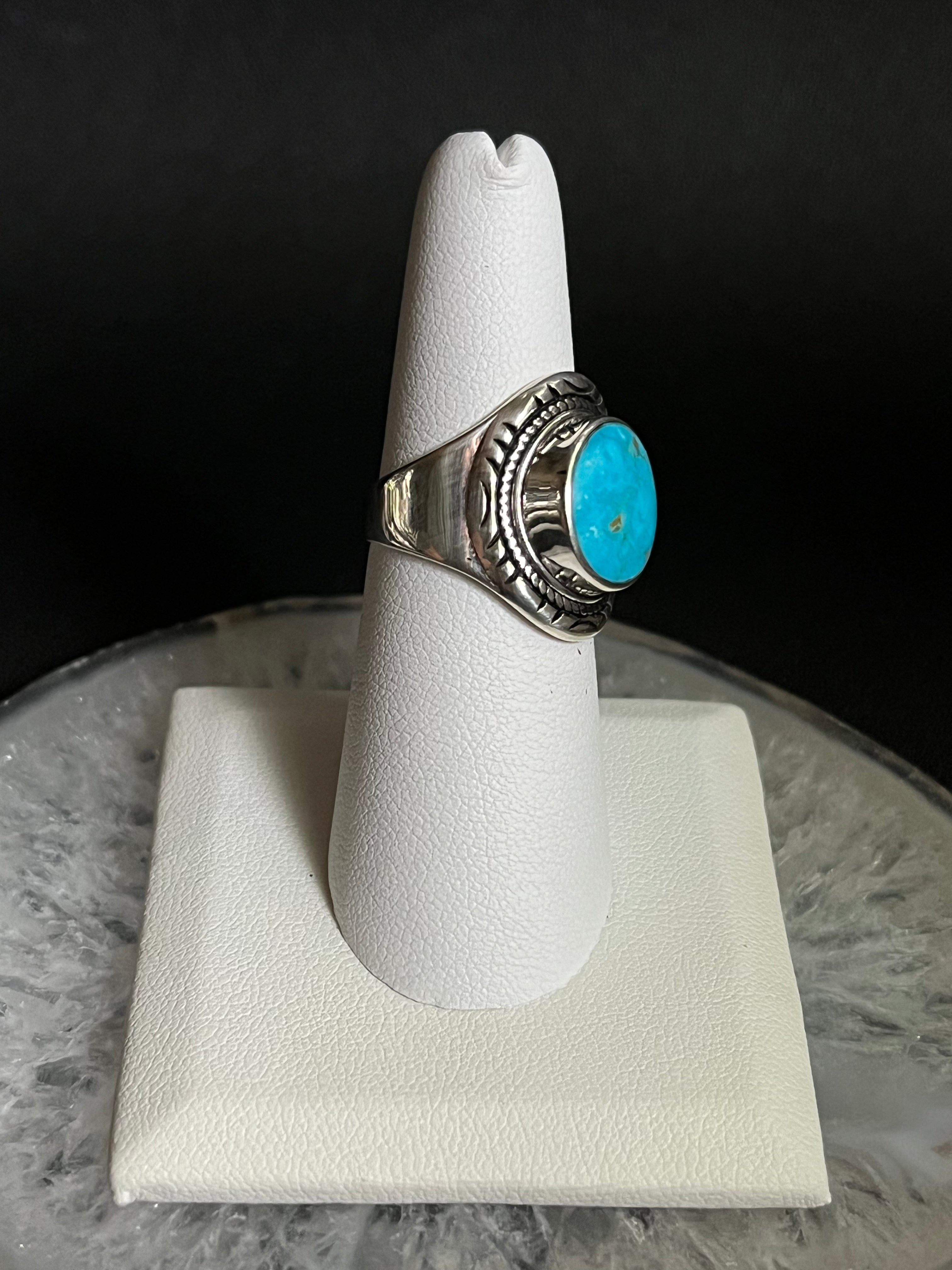 •BLUE RIDGE NEVADA TURQUOISE• Navajo silver ring (size 6.5)