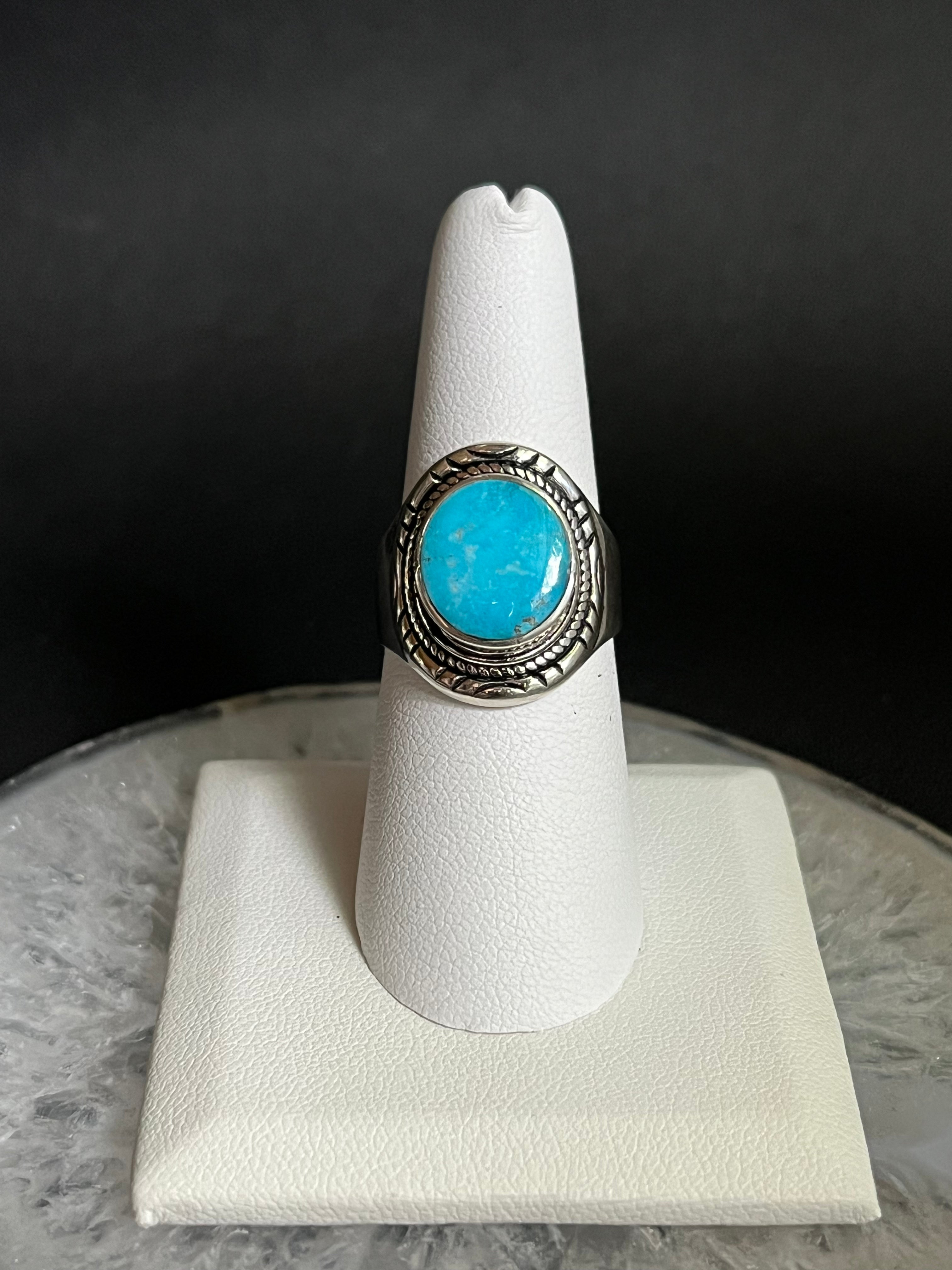 •BLUE RIDGE NEVADA TURQUOISE• Navajo silver ring (size 7.75)