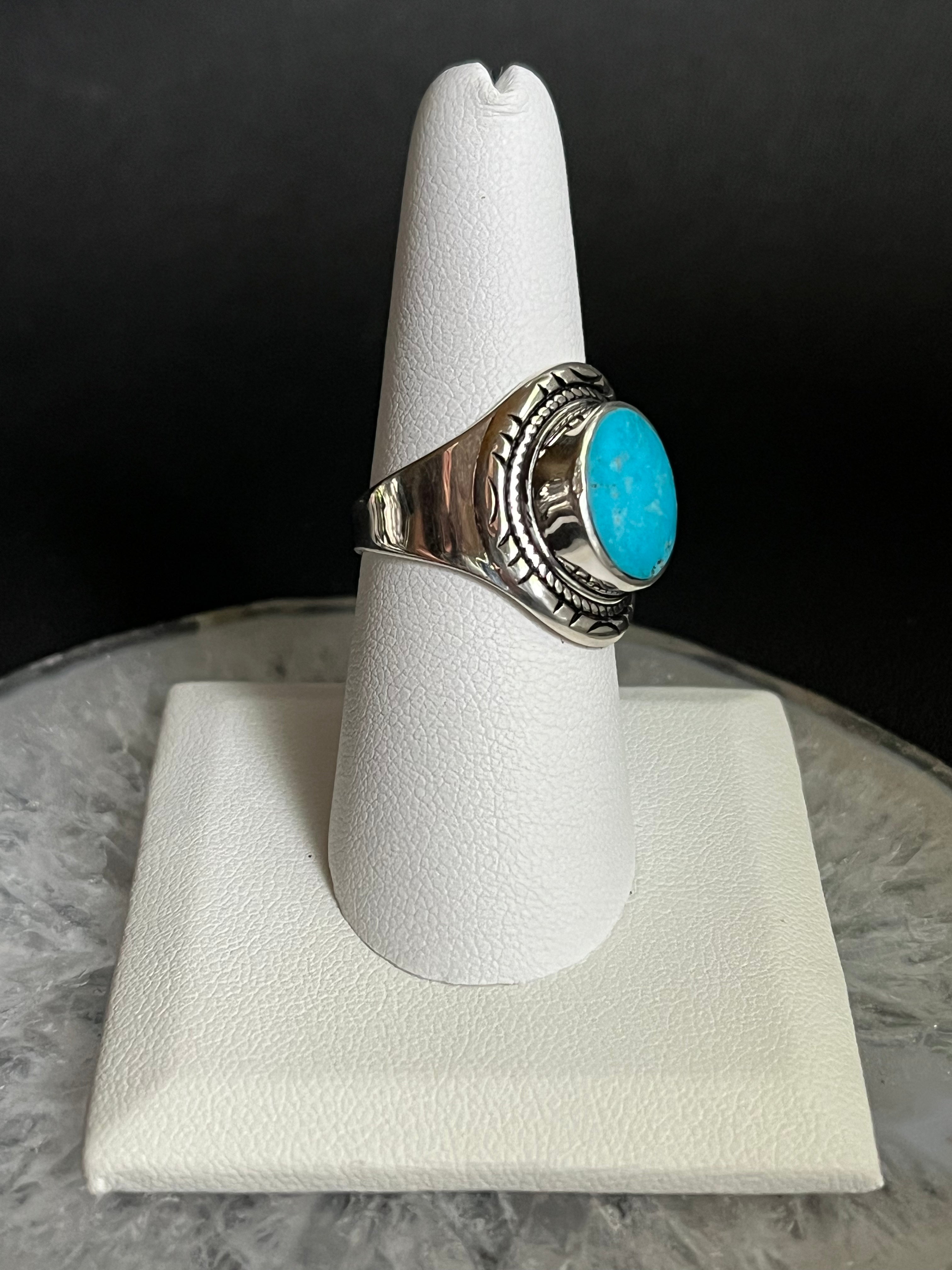 •BLUE RIDGE NEVADA TURQUOISE• Navajo silver ring (size 7.75)