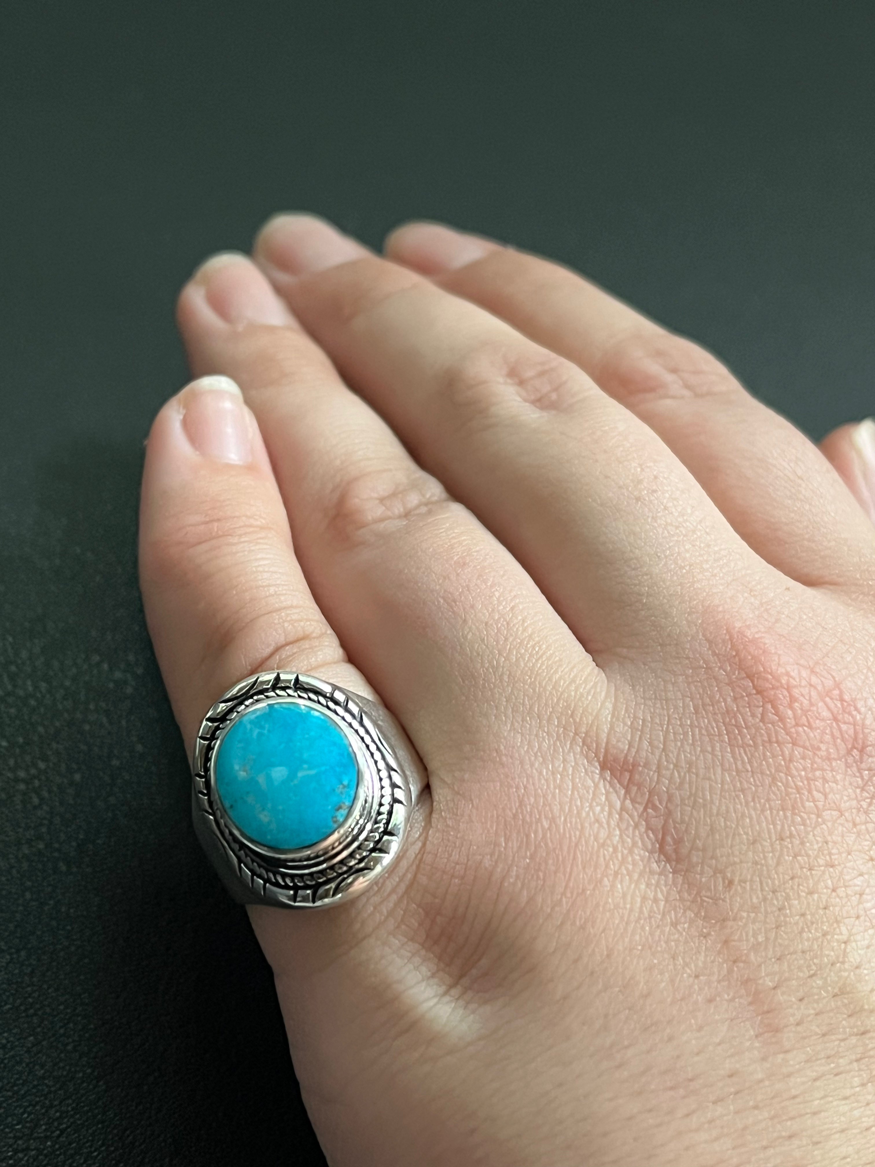 •BLUE RIDGE NEVADA TURQUOISE• Navajo silver ring (size 7.75)