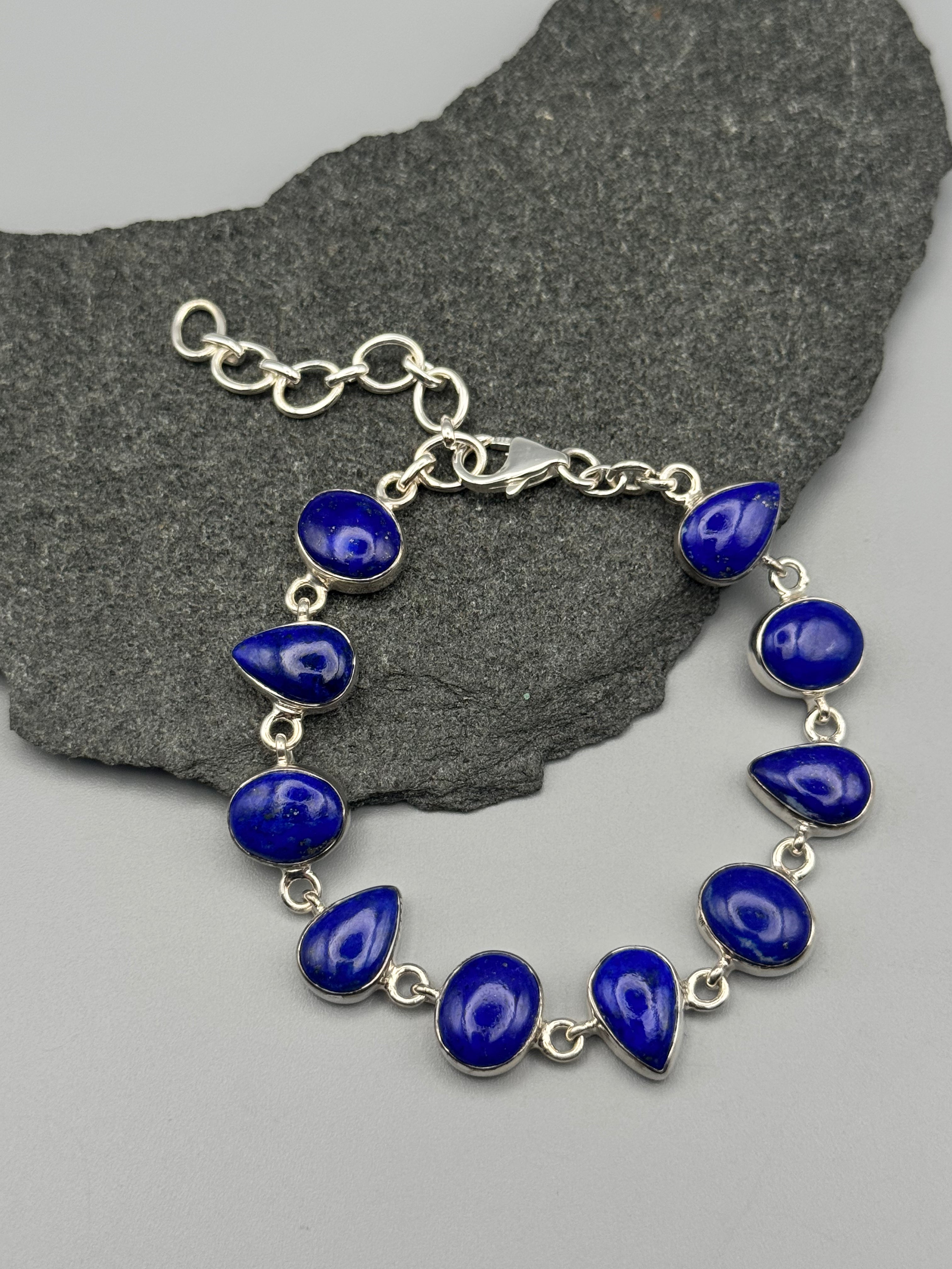 •LAPIS LAZULI - GEO MIX• linked silver bracelet (7" - 9")