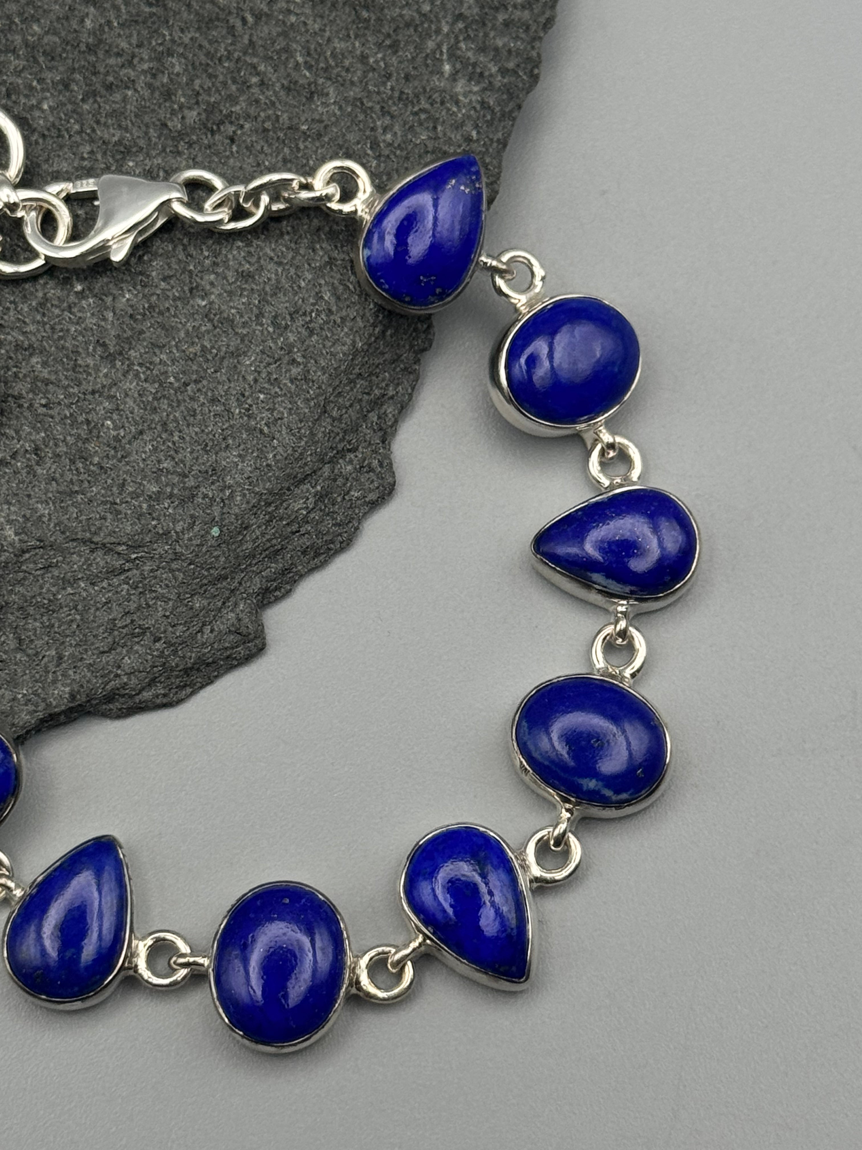 •LAPIS LAZULI - GEO MIX• linked silver bracelet (7" - 9")
