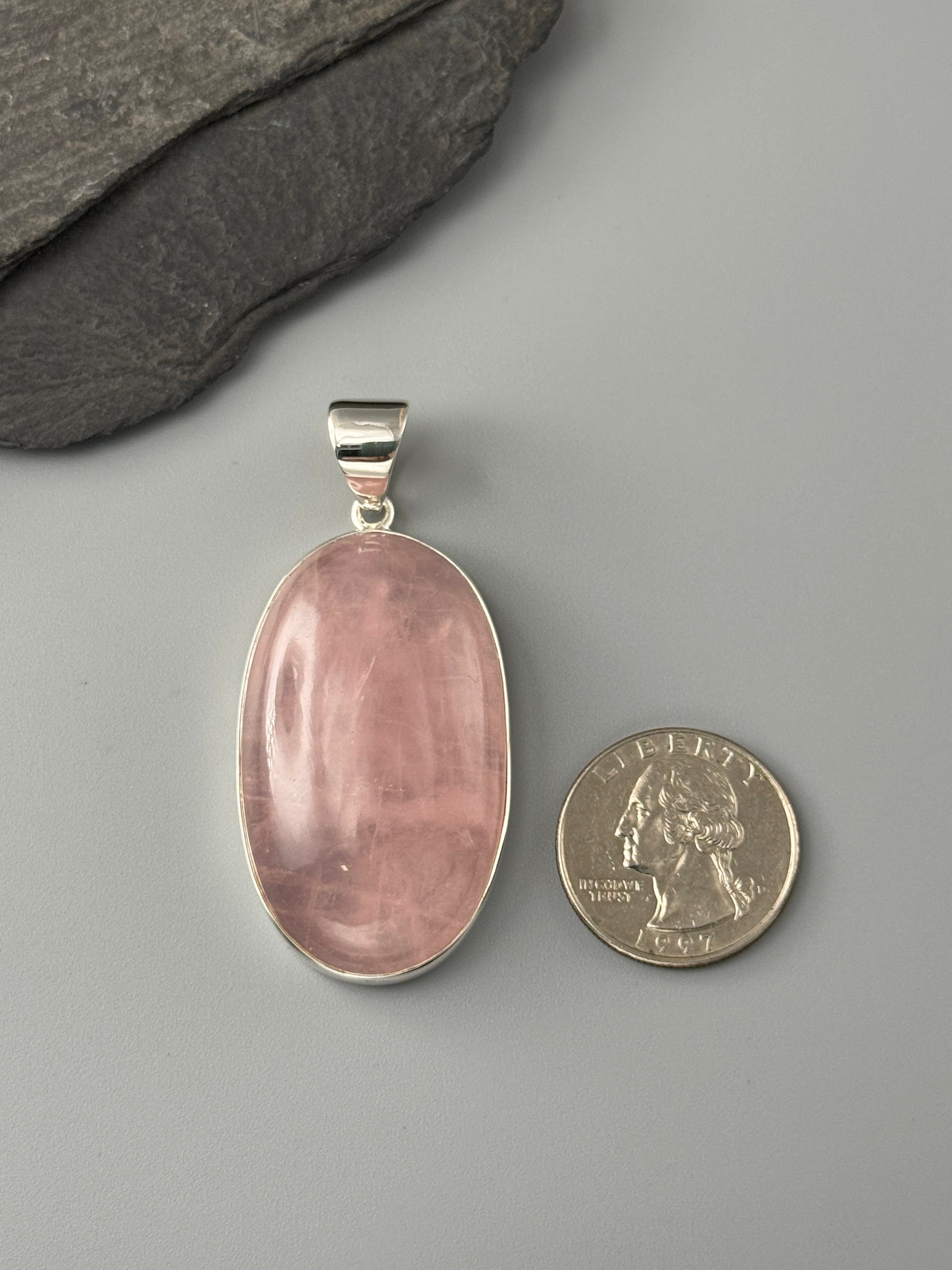 •ROSE QUARTZ - LARGE OVAL• sterling silver pendant