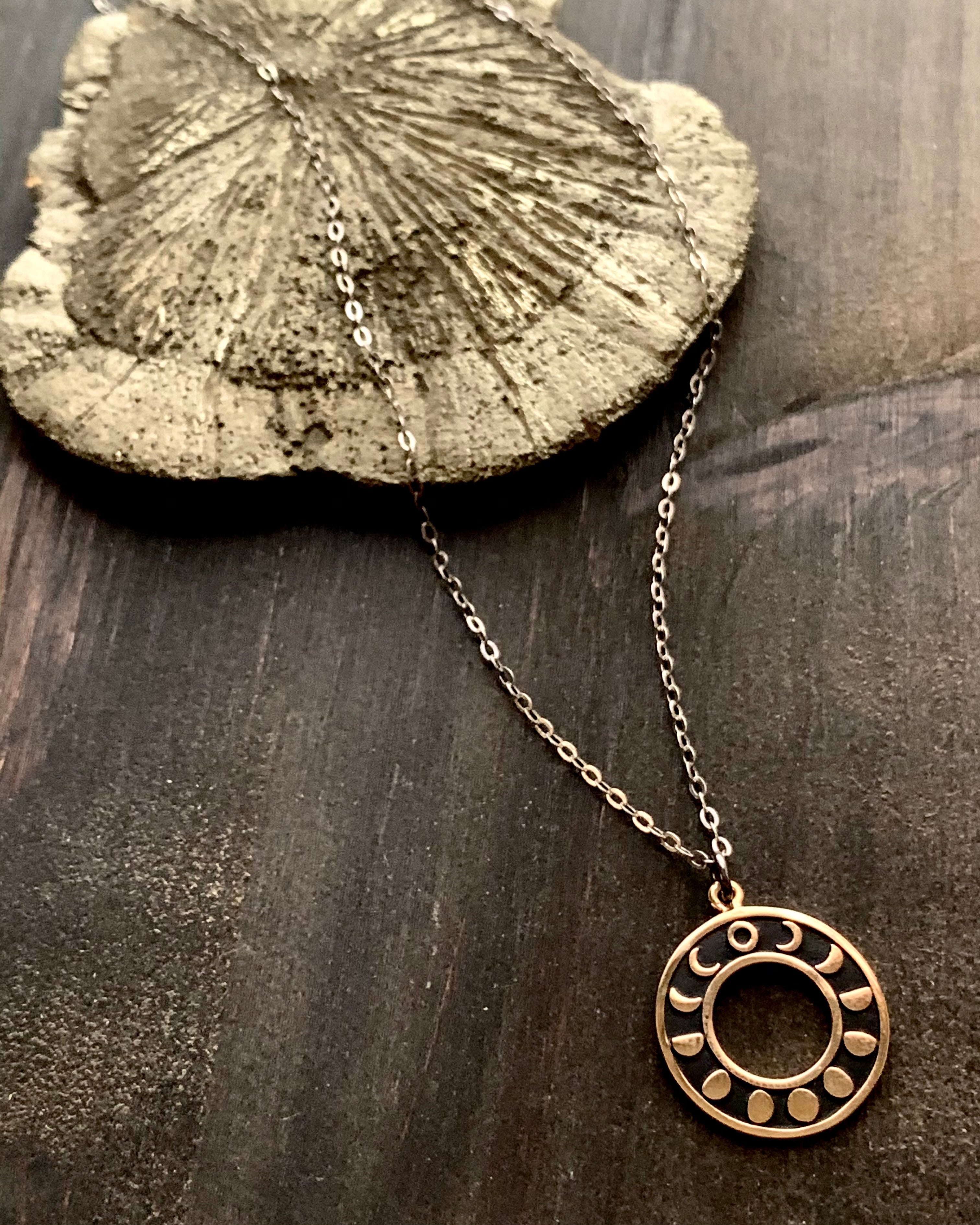•MOONPHASE CIRCLE• mixed metal necklace
