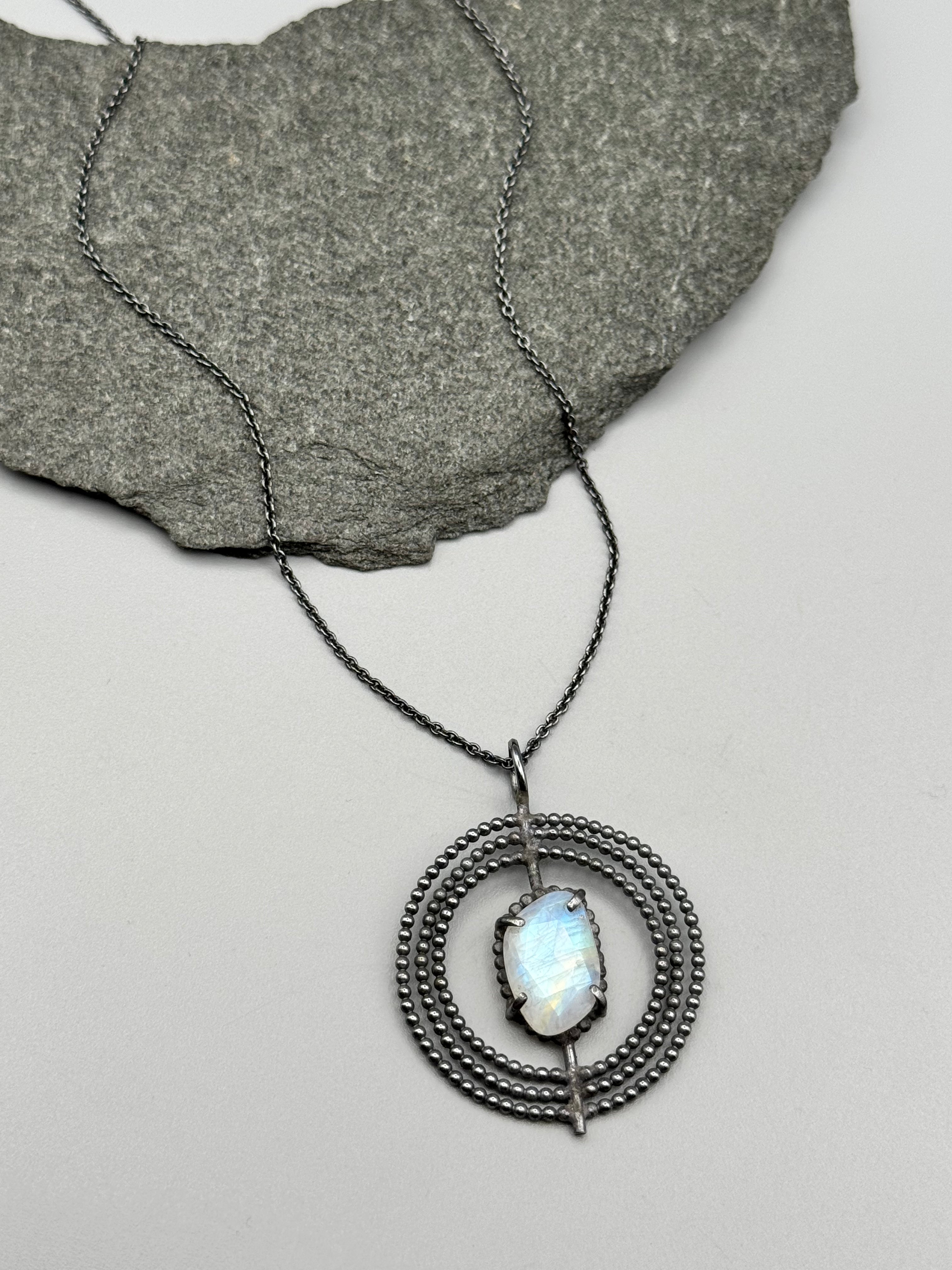 •INNER COMPASS• rainbow moonstone + silver necklace (18.75" long)