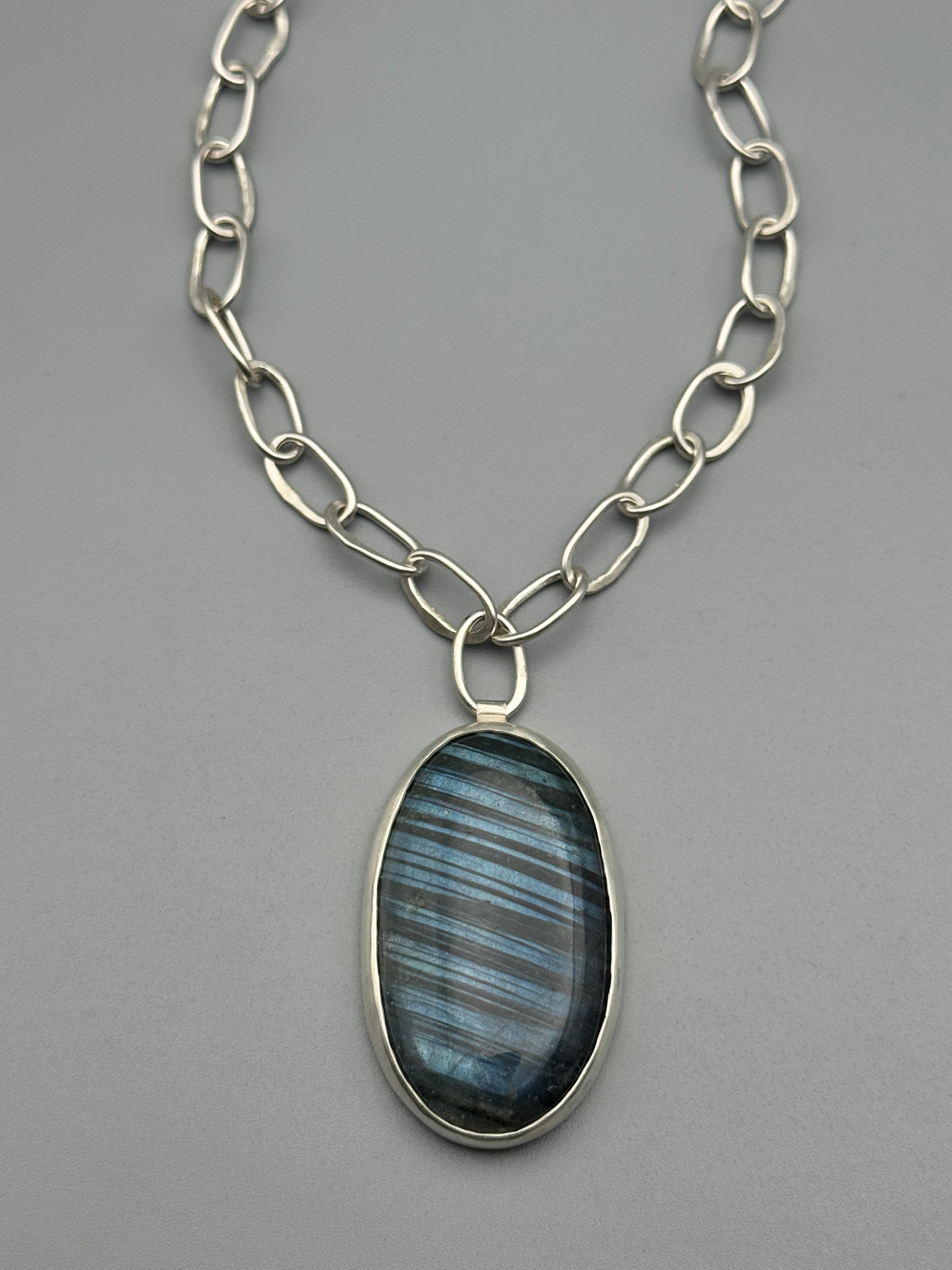 •BEETLE• labradorite + silver necklace (up to 26" long)