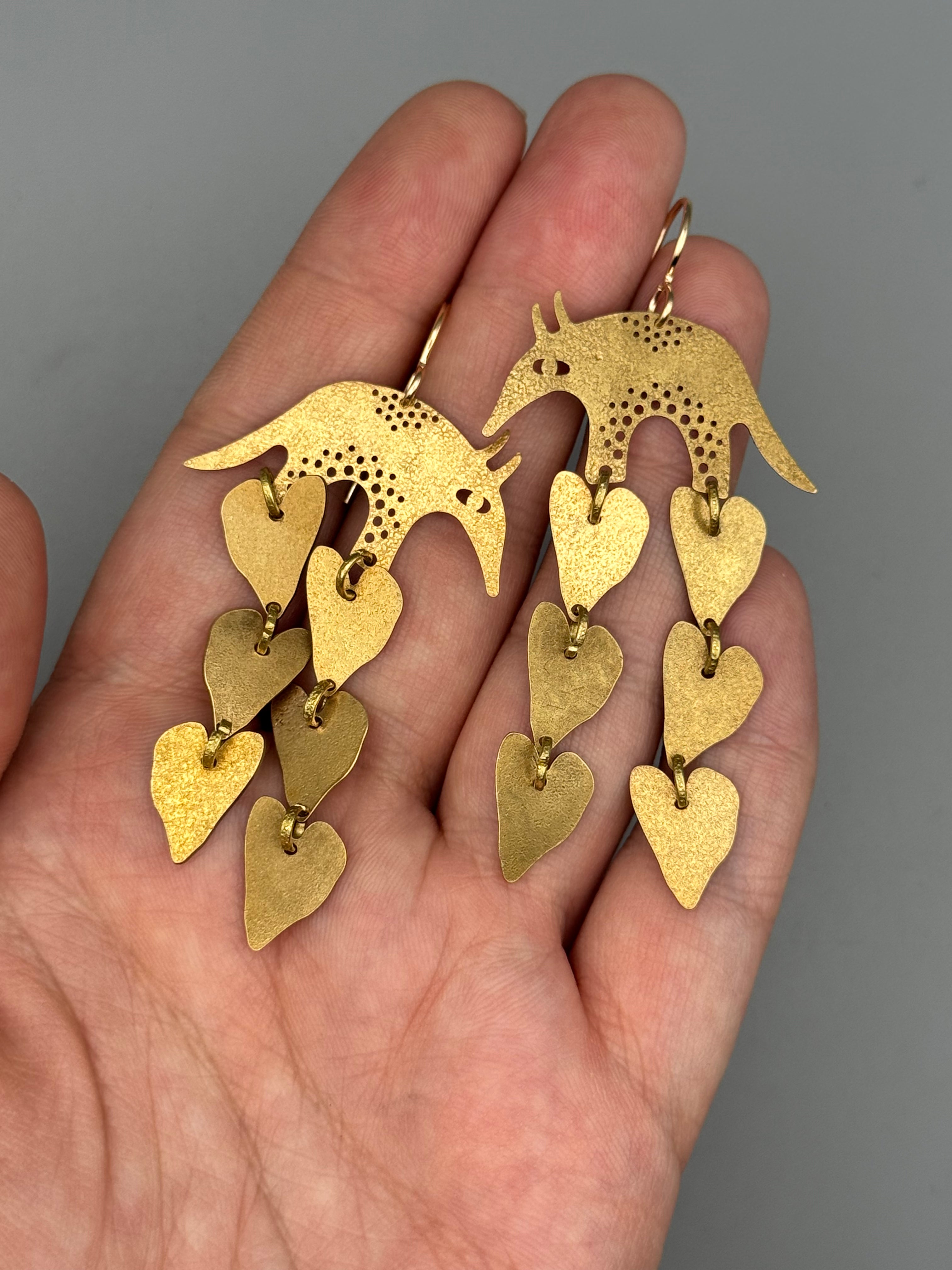 •'AMOR'DILLIO• gold dangle earrings