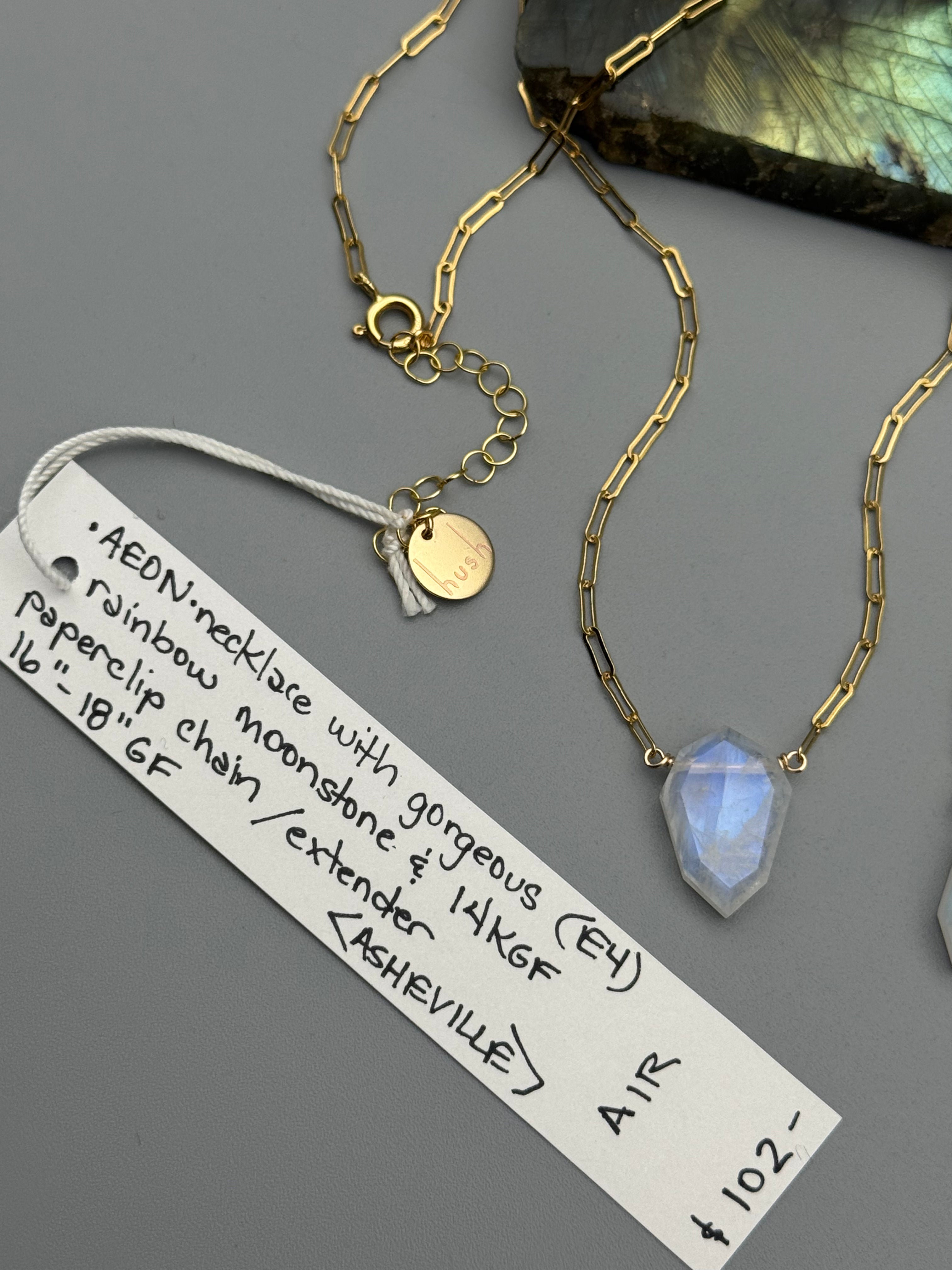 •AEON• rainbow moonstone lil’petal + gold necklace (various lengths)