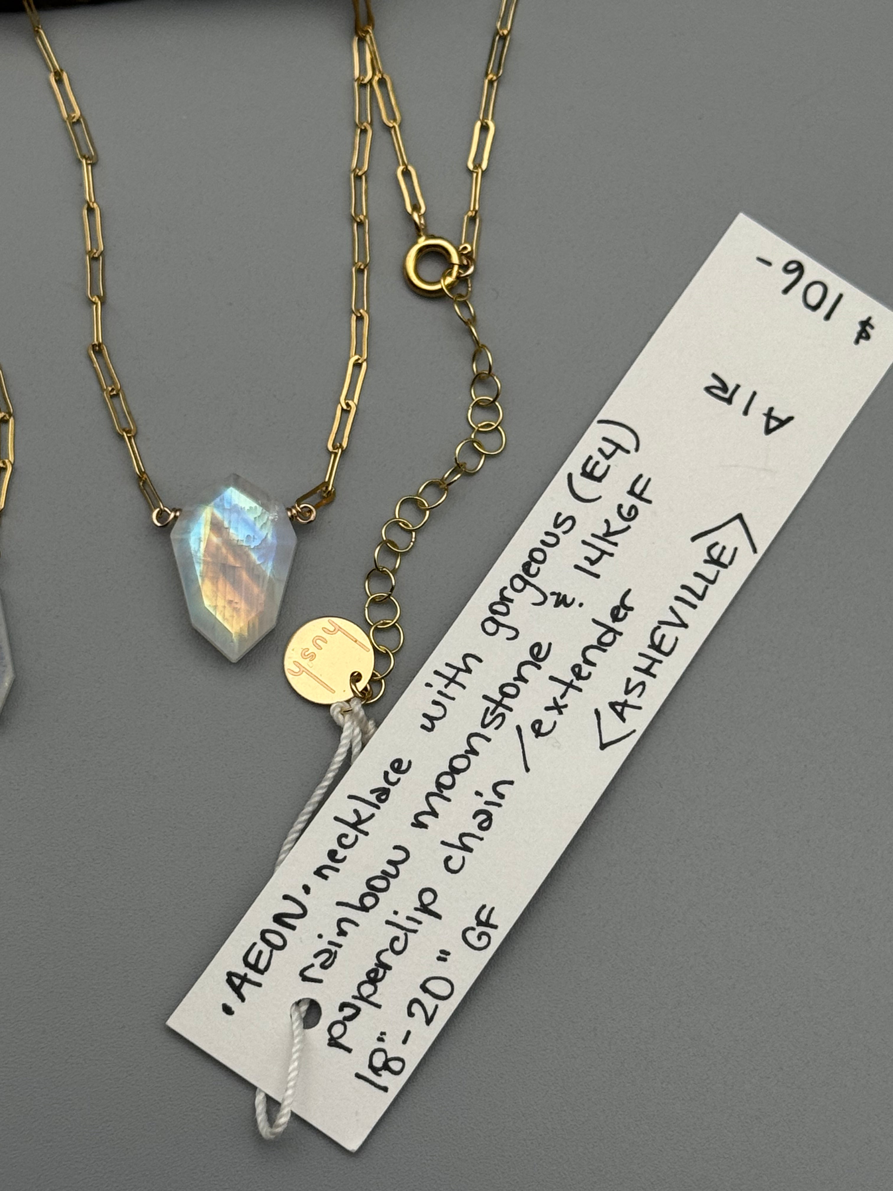 •AEON• rainbow moonstone lil’petal + gold necklace (various lengths)