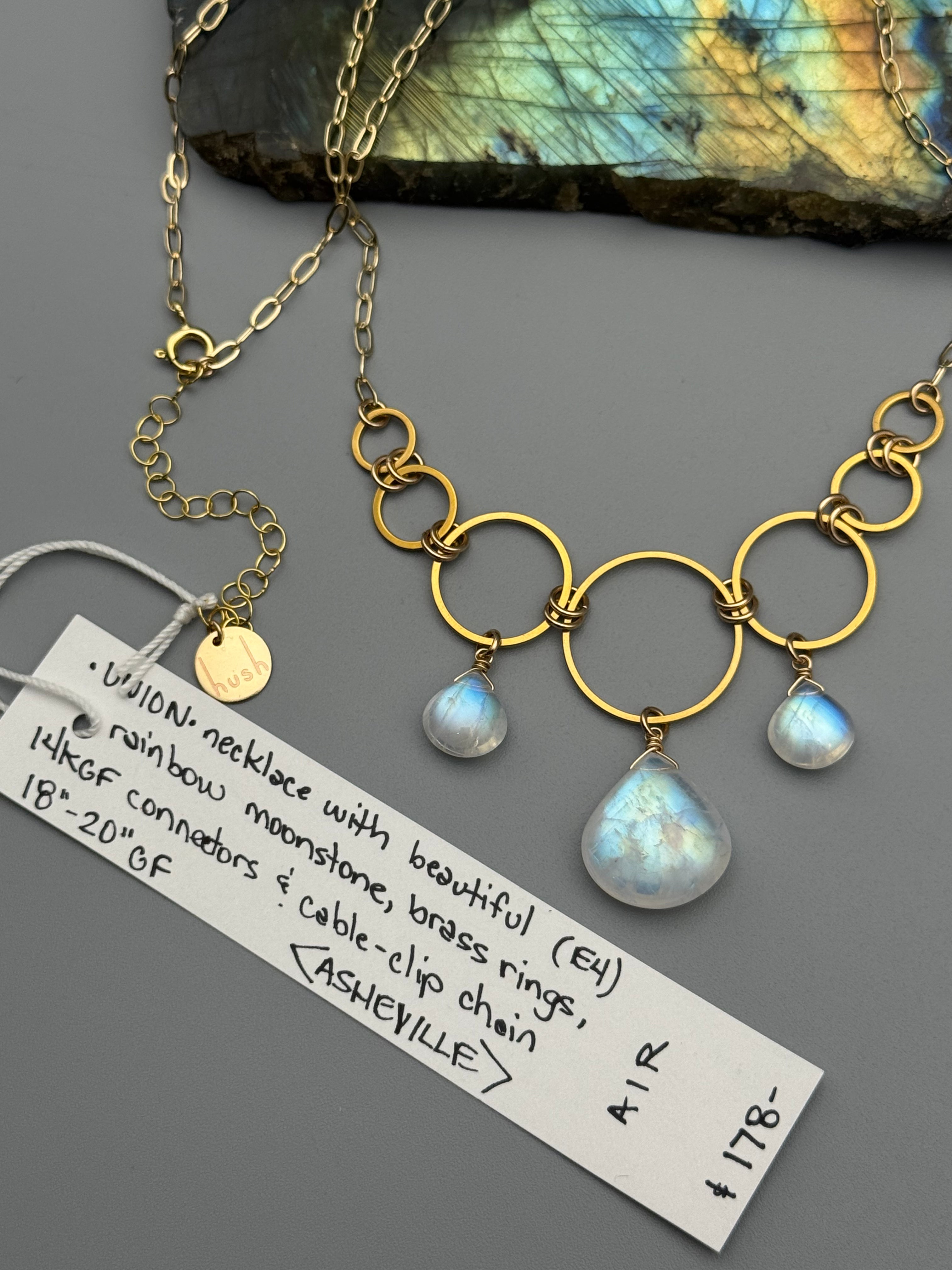 •UNION• rainbow moonstone + gold necklace (18"-20" long)