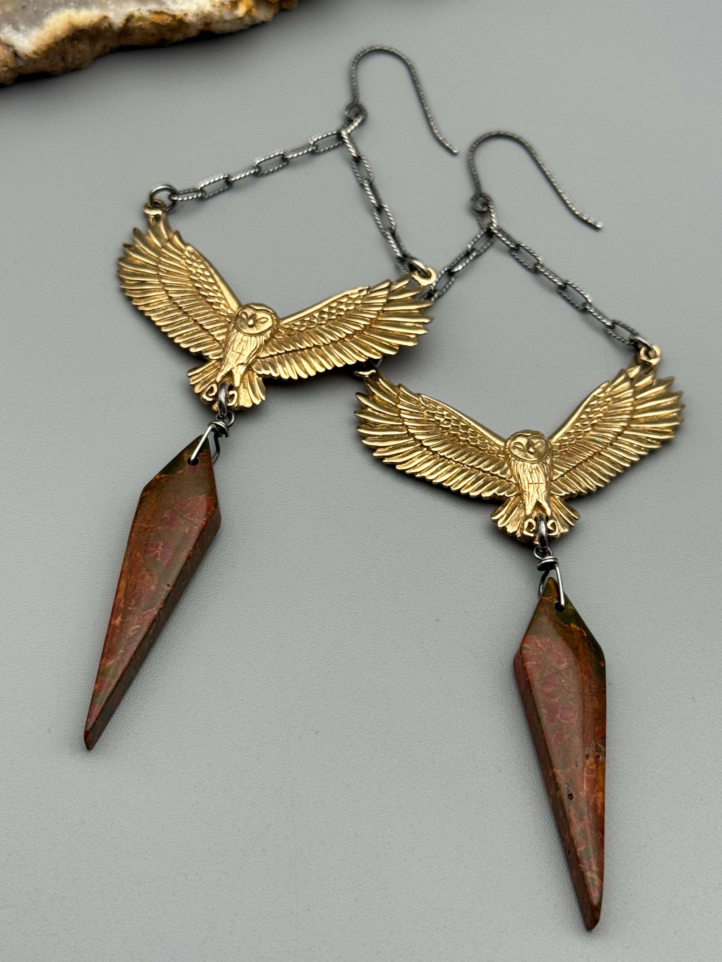 •NOCTURNA• red creek jasper + mixed metal earrings