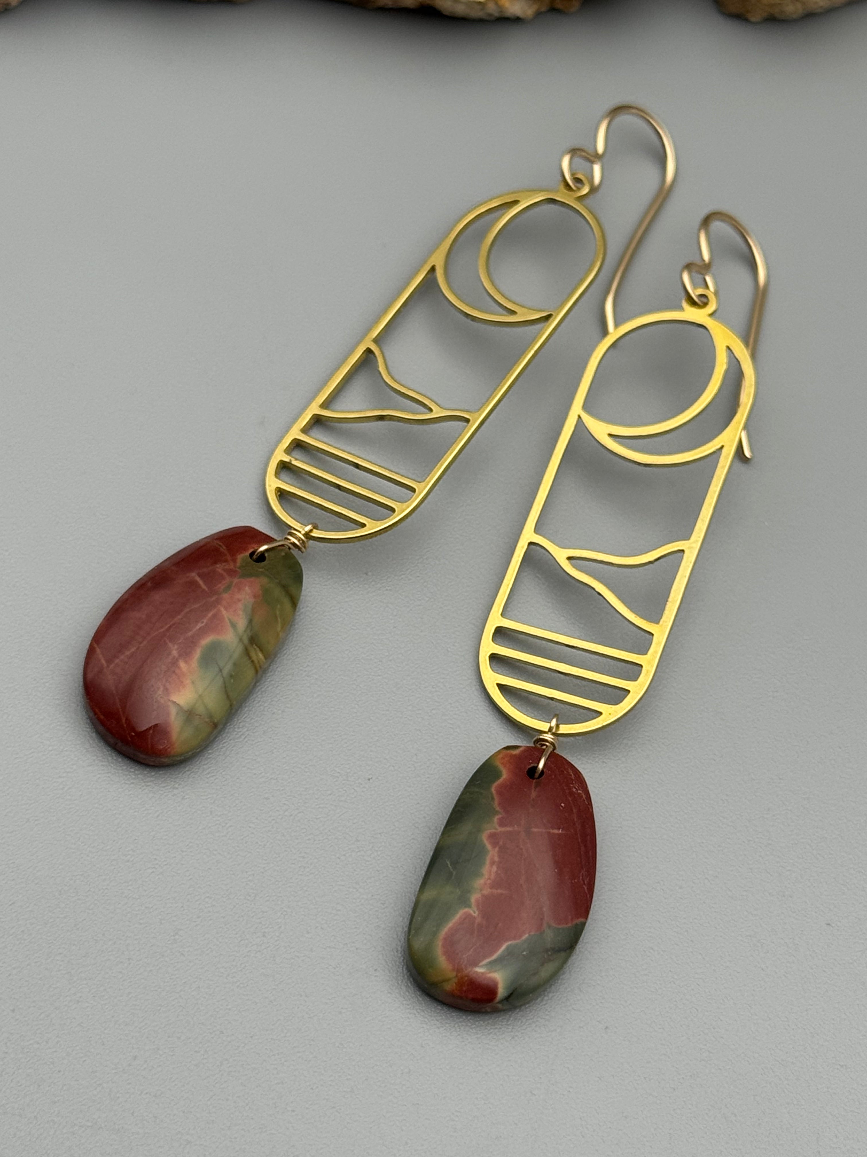 •CRESCENT COVE• red creek jasper + gold earrings
