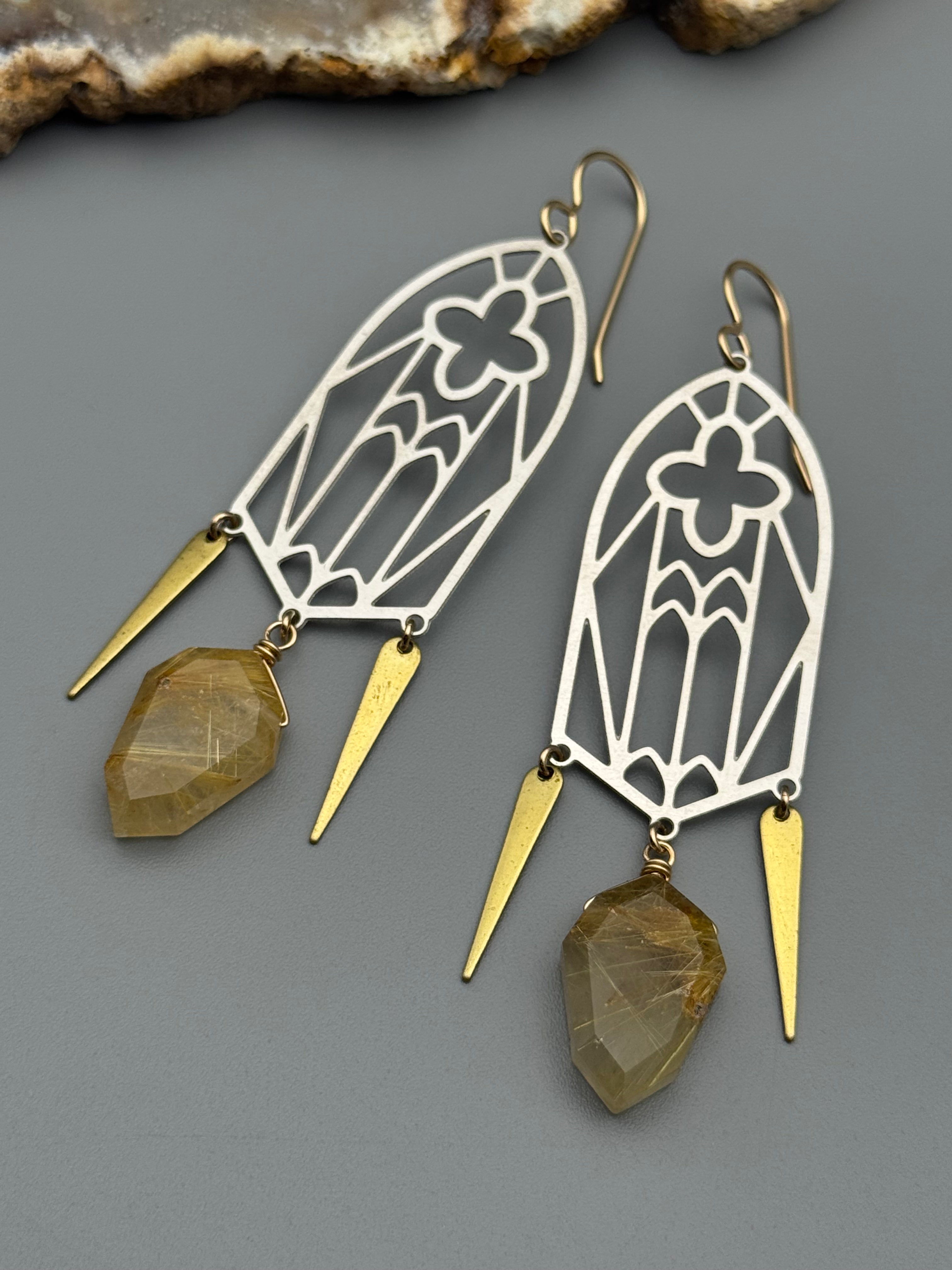 •CATHEDRAL• rutilated quartz + mixed metal earrings