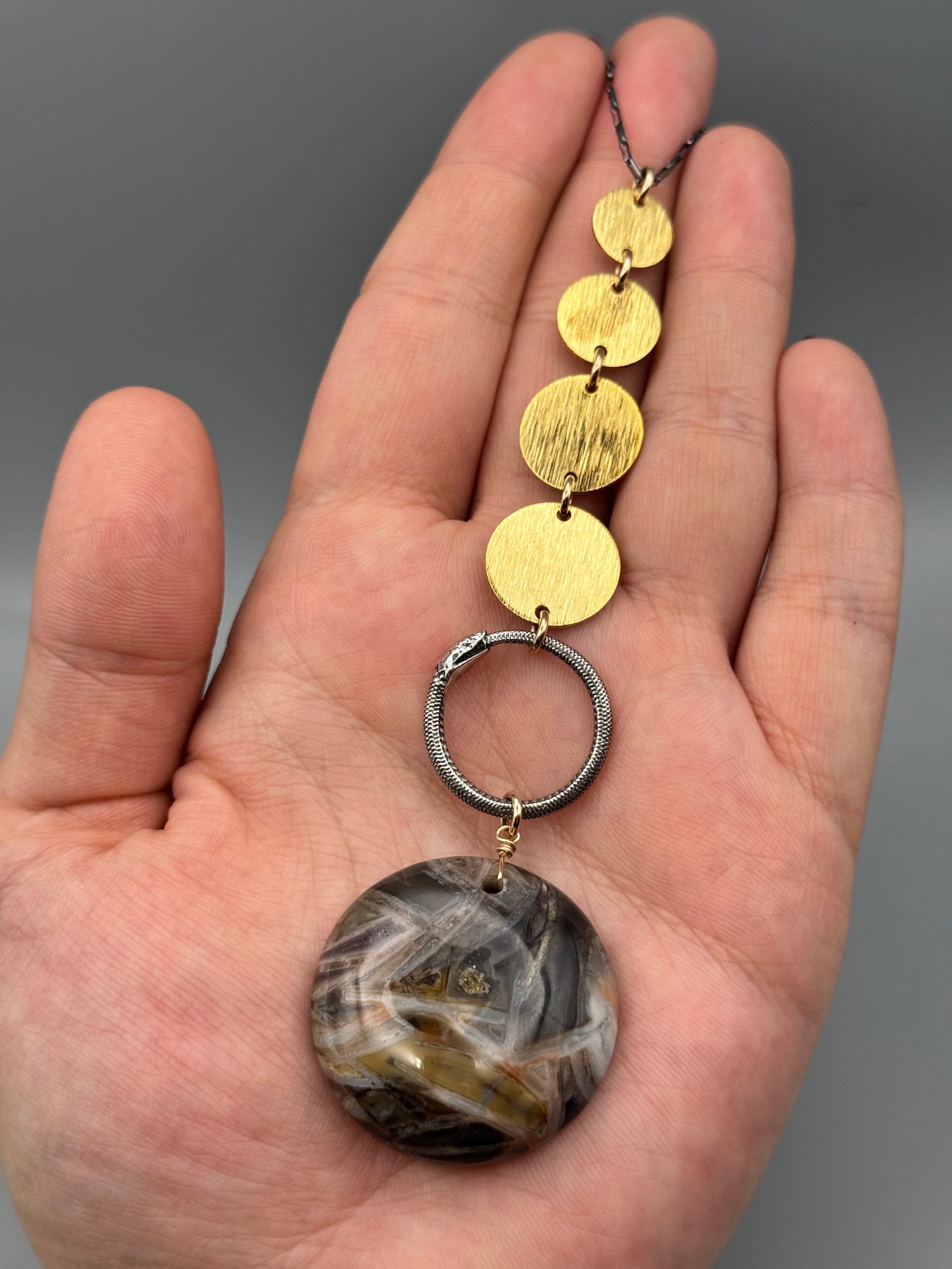 •NĀGA• stick agate + mixed metal necklace (26"-28" long)