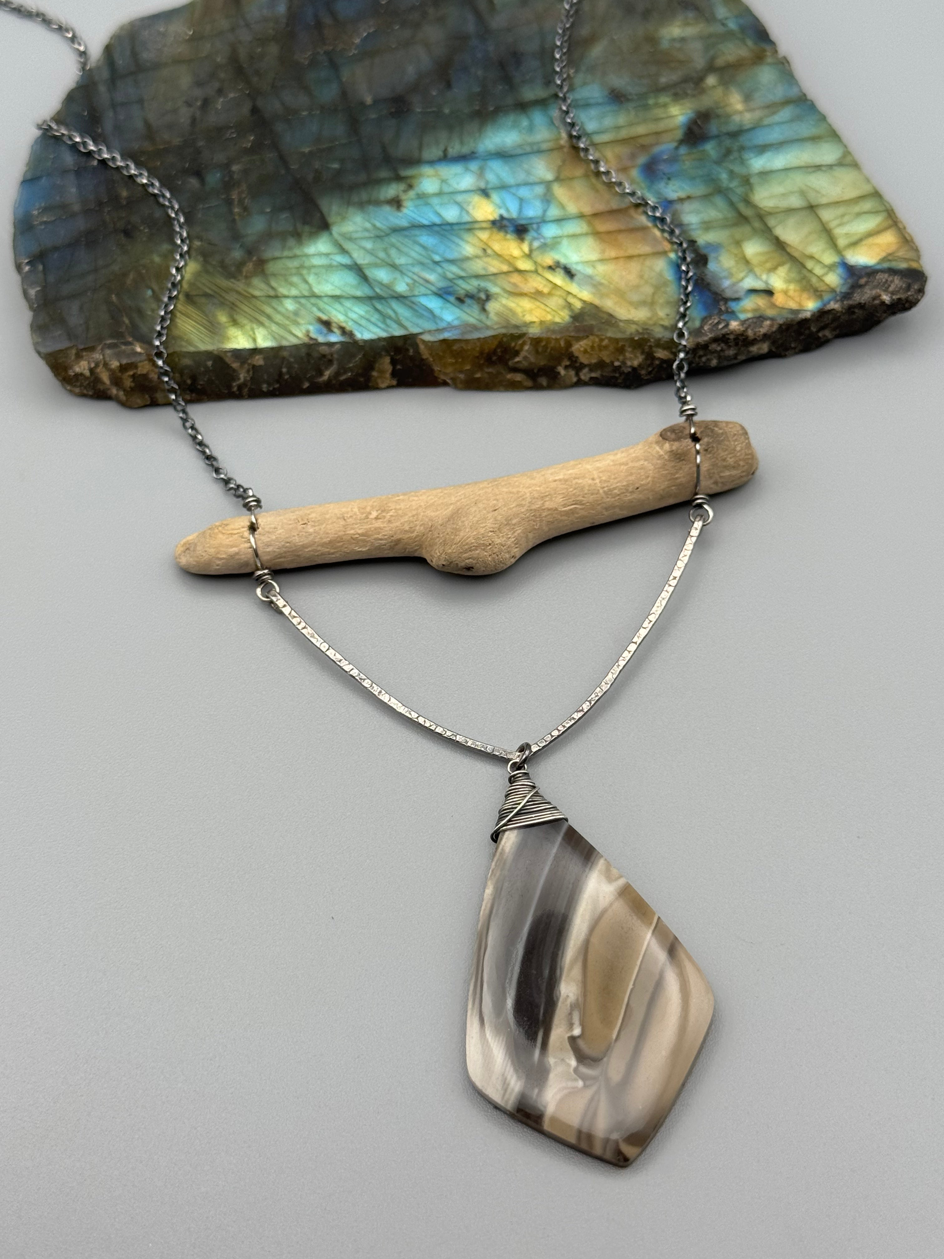•TOTEM• flint + silver necklace (17"-19" long)