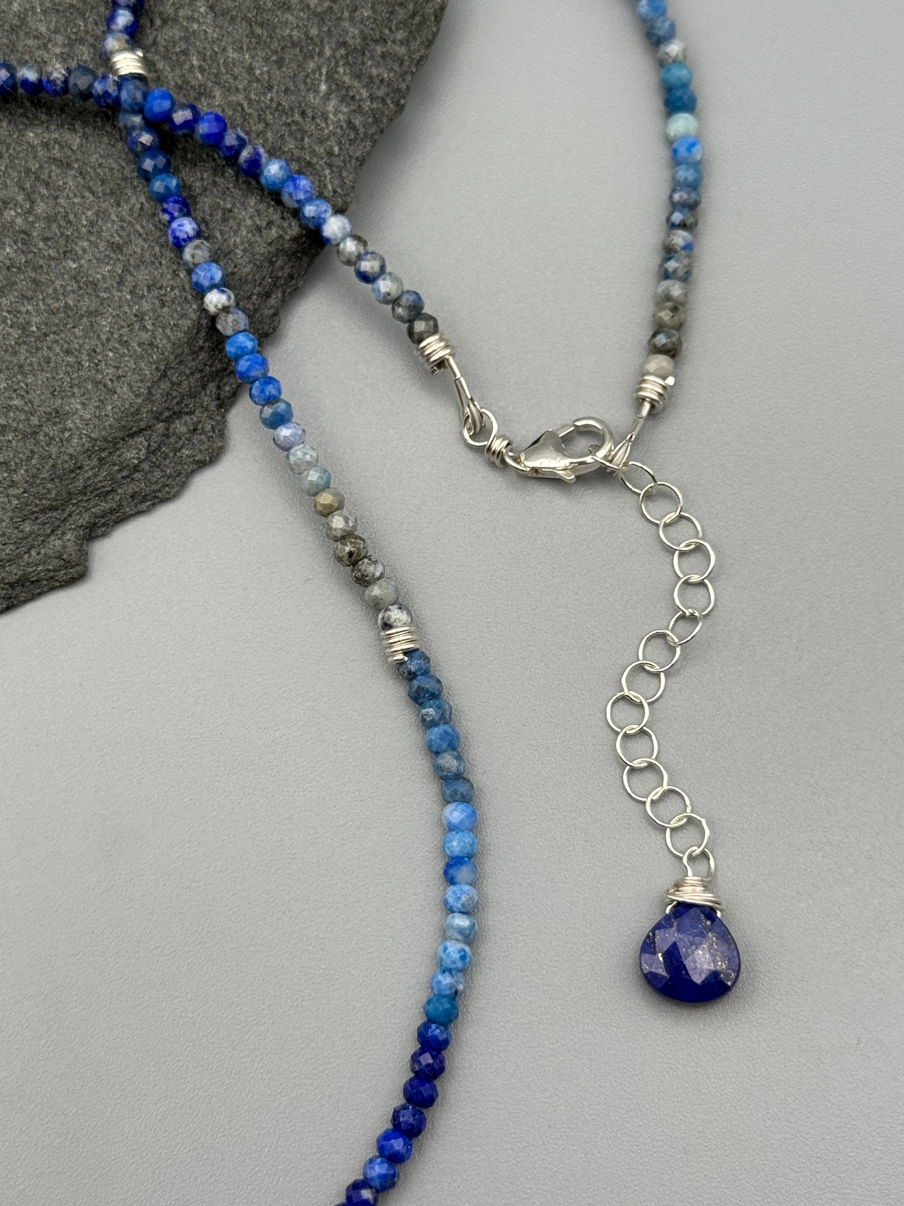 •LIL' COILS• lapis + silver beaded necklace (16"-17.5" long)