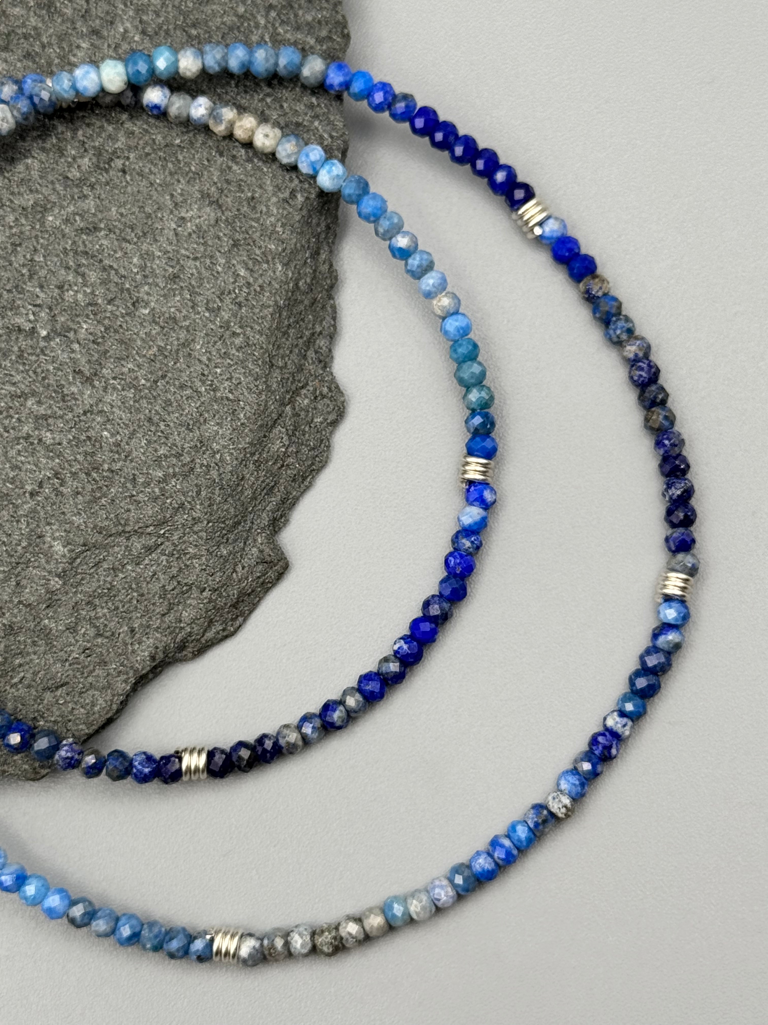 •LIL' COILS• lapis + silver beaded necklace (16"-17.5" long)