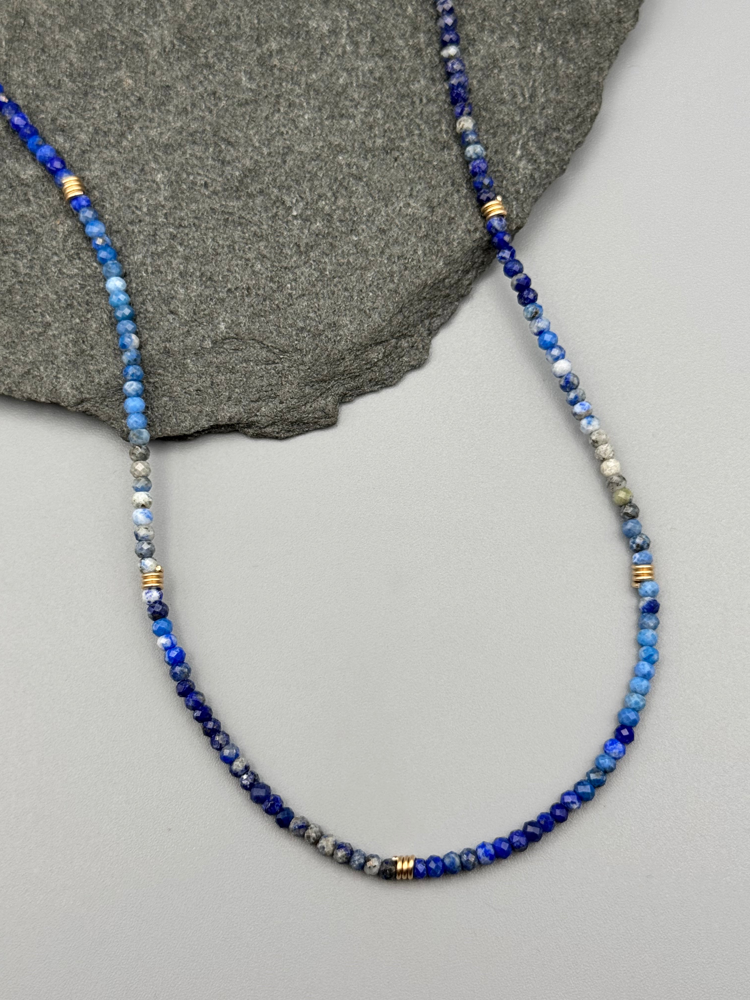 •LIL' COILS• lapis + gold beaded necklace (16"-17.5" long)