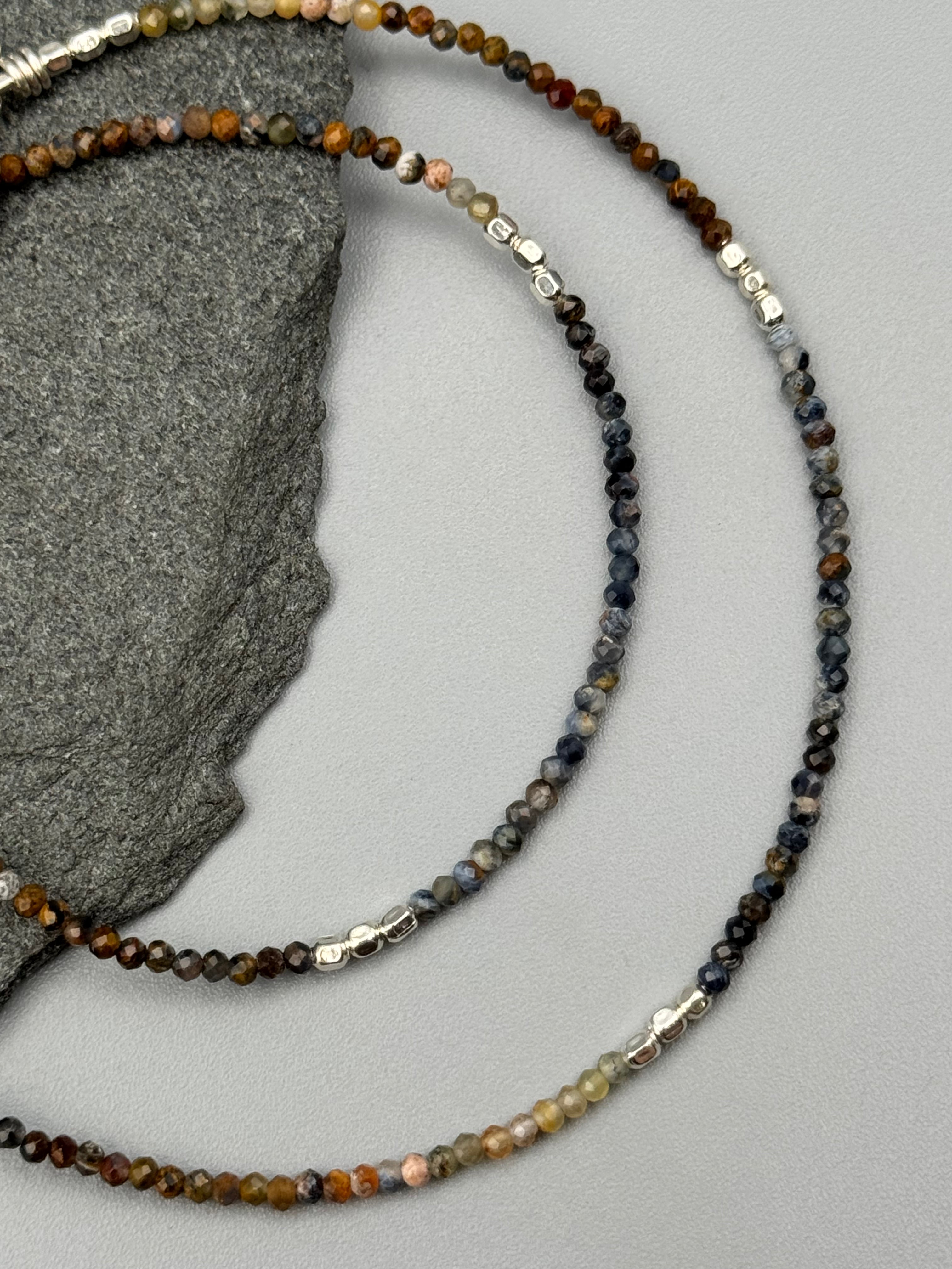 •LIL' NUGGETS• pietersite + silver beaded necklace (16"-17.5" long)