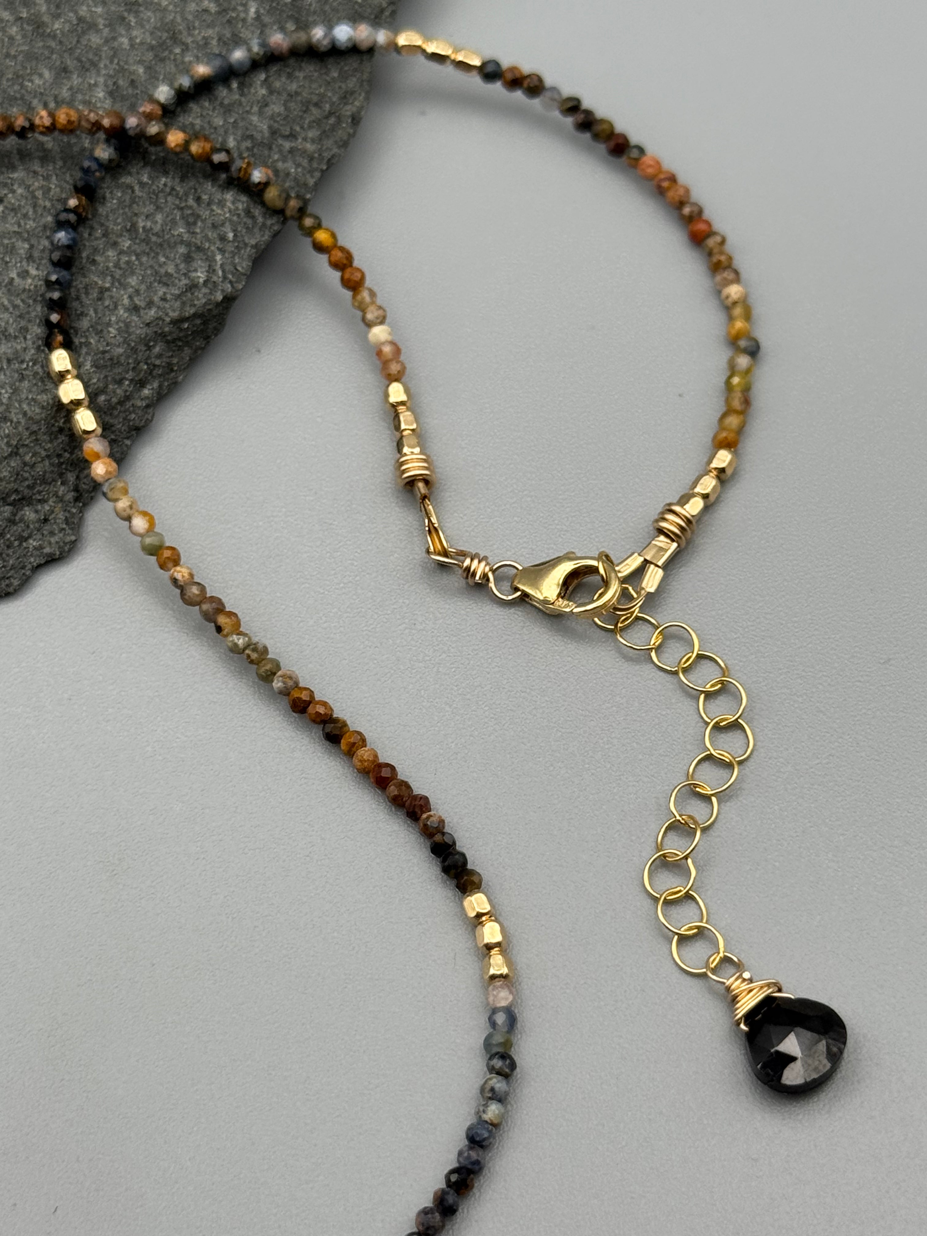 •LIL' NUGGETS• pietersite + gold beaded necklace (16"-17.5" long)