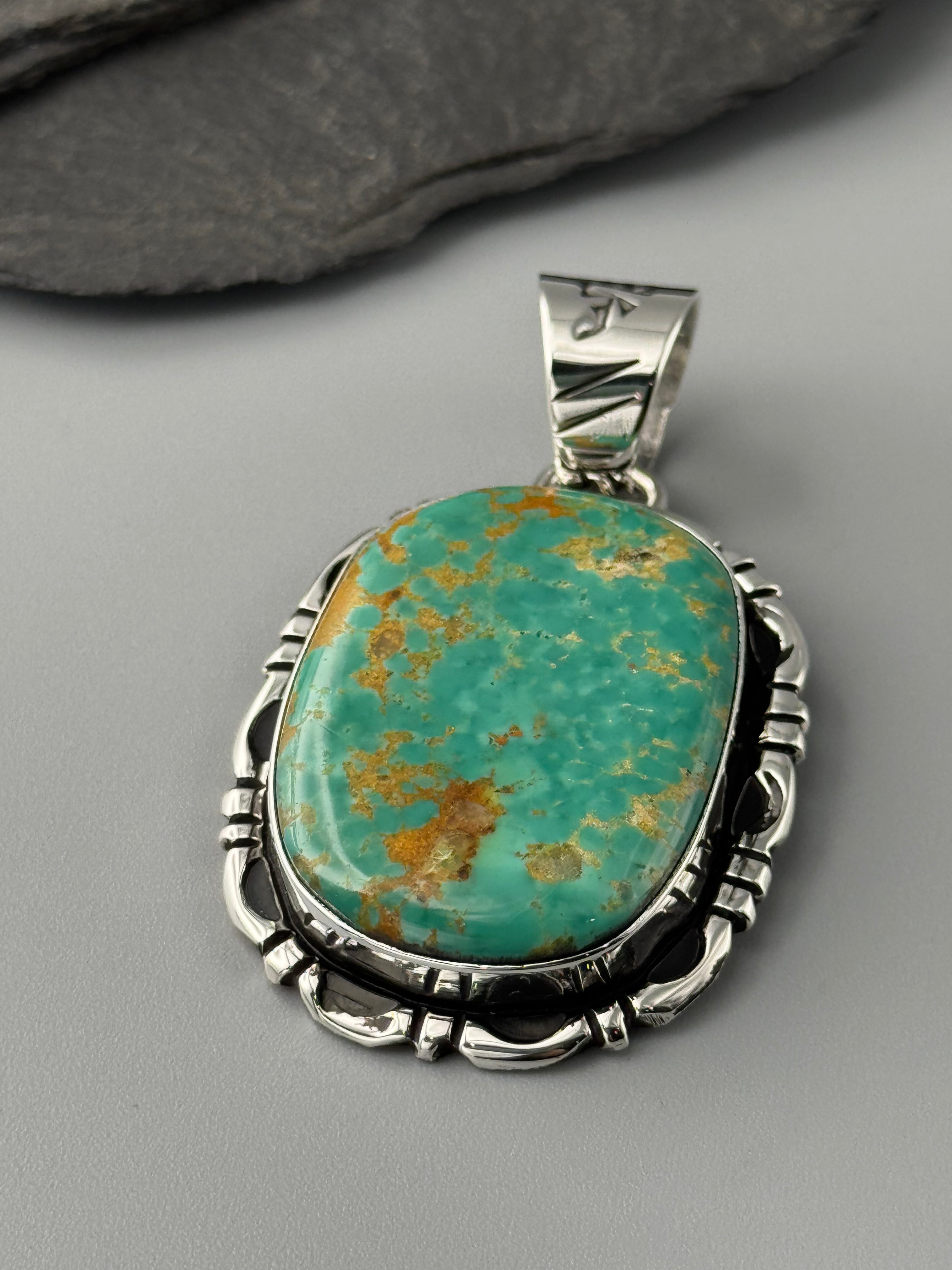•ARMENIAN TURQUOISE - MOUNTAIN FEATHERS - 1• Navajo sterling silver pendant