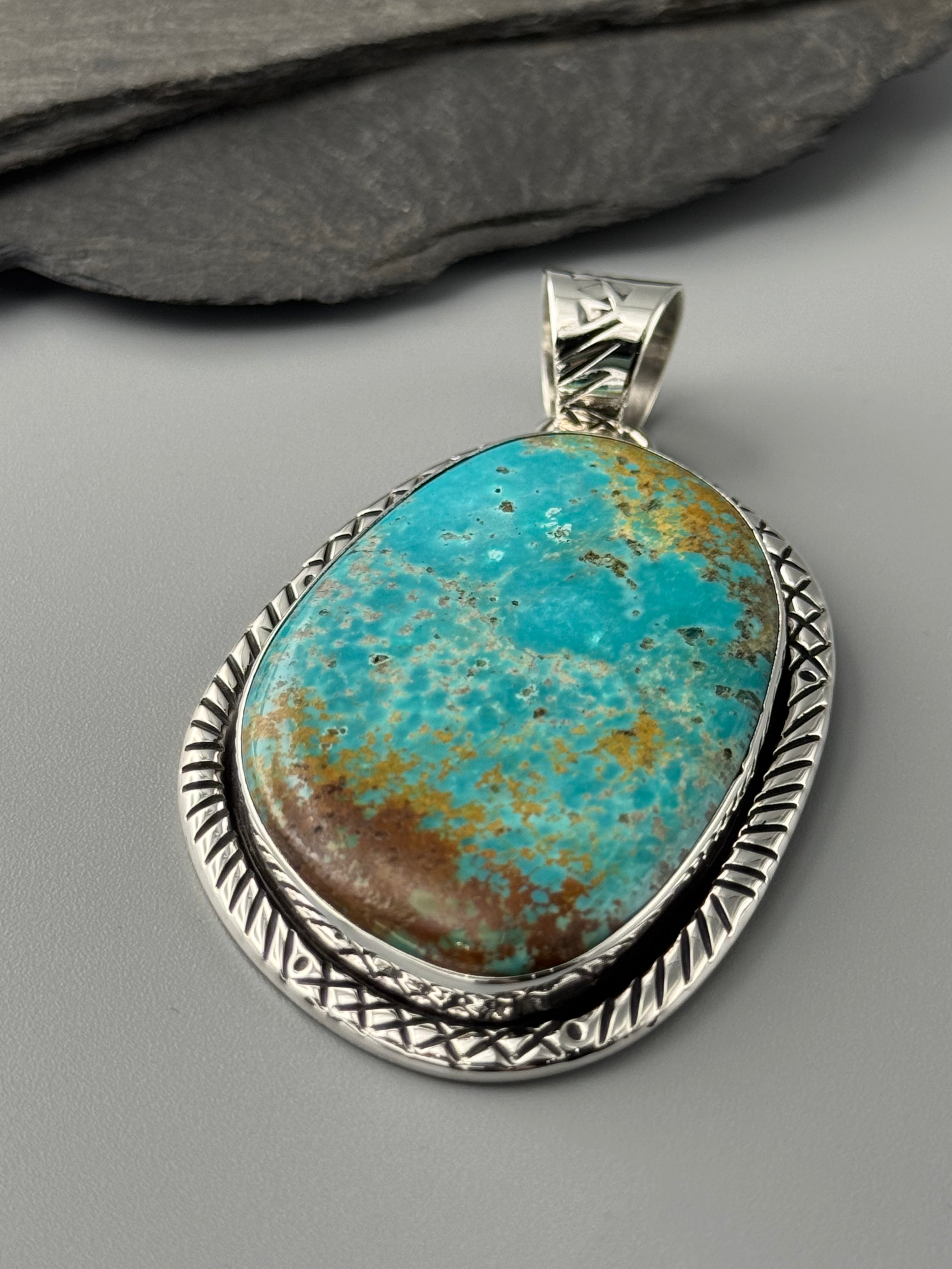 •KINGMAN TURQUOISE - SNAKE WISDOM• Navajo sterling silver pendant
