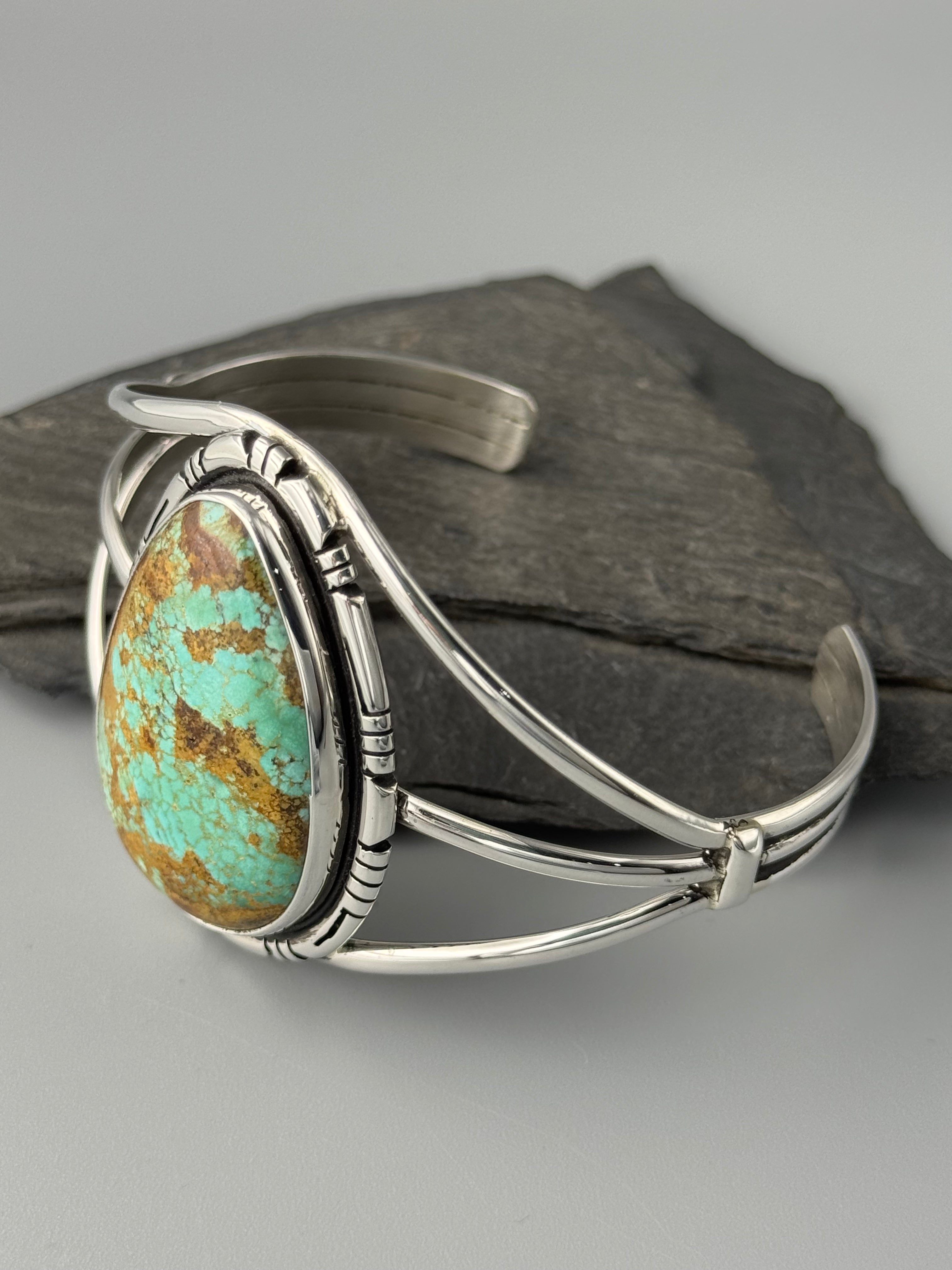 •KINGMAN TURQUOISE - STORM• Navajo sterling silver cuff bracelet (7.25" +/-)