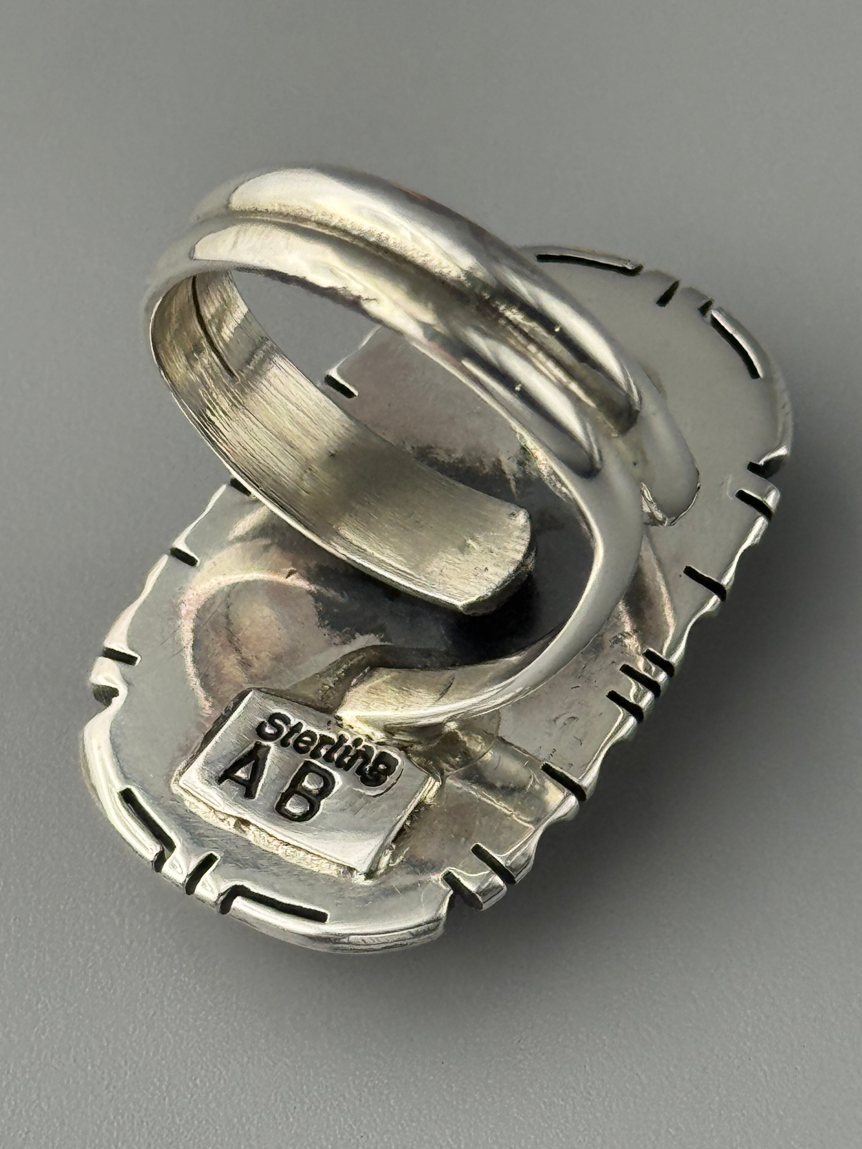 •BLACKJACK TURQUOISE - STORM• Navajo adjustable silver ring