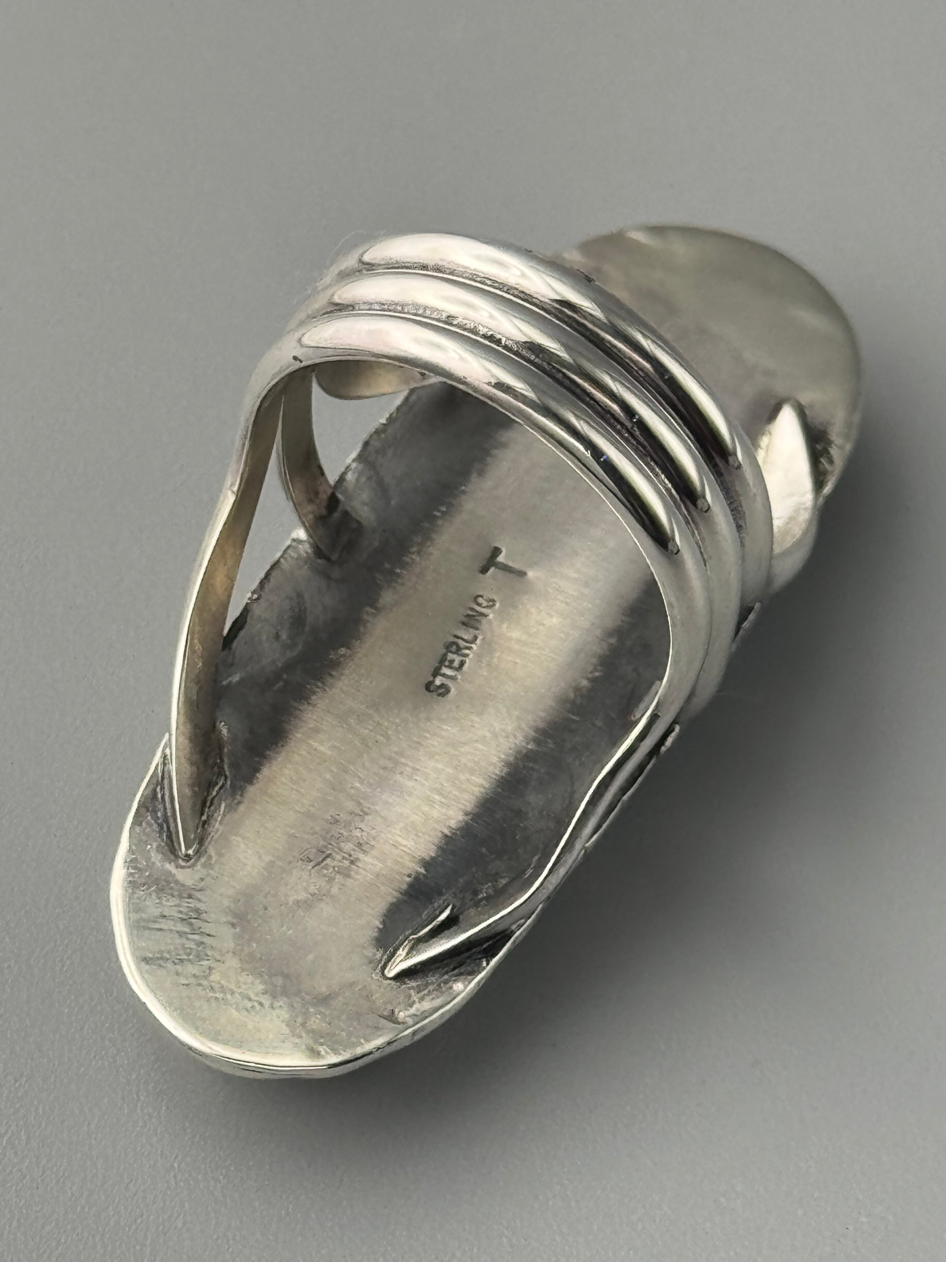 •BLACKJACK TURQUOISE - SHÁ• Navajo silver ring (size 9.25)