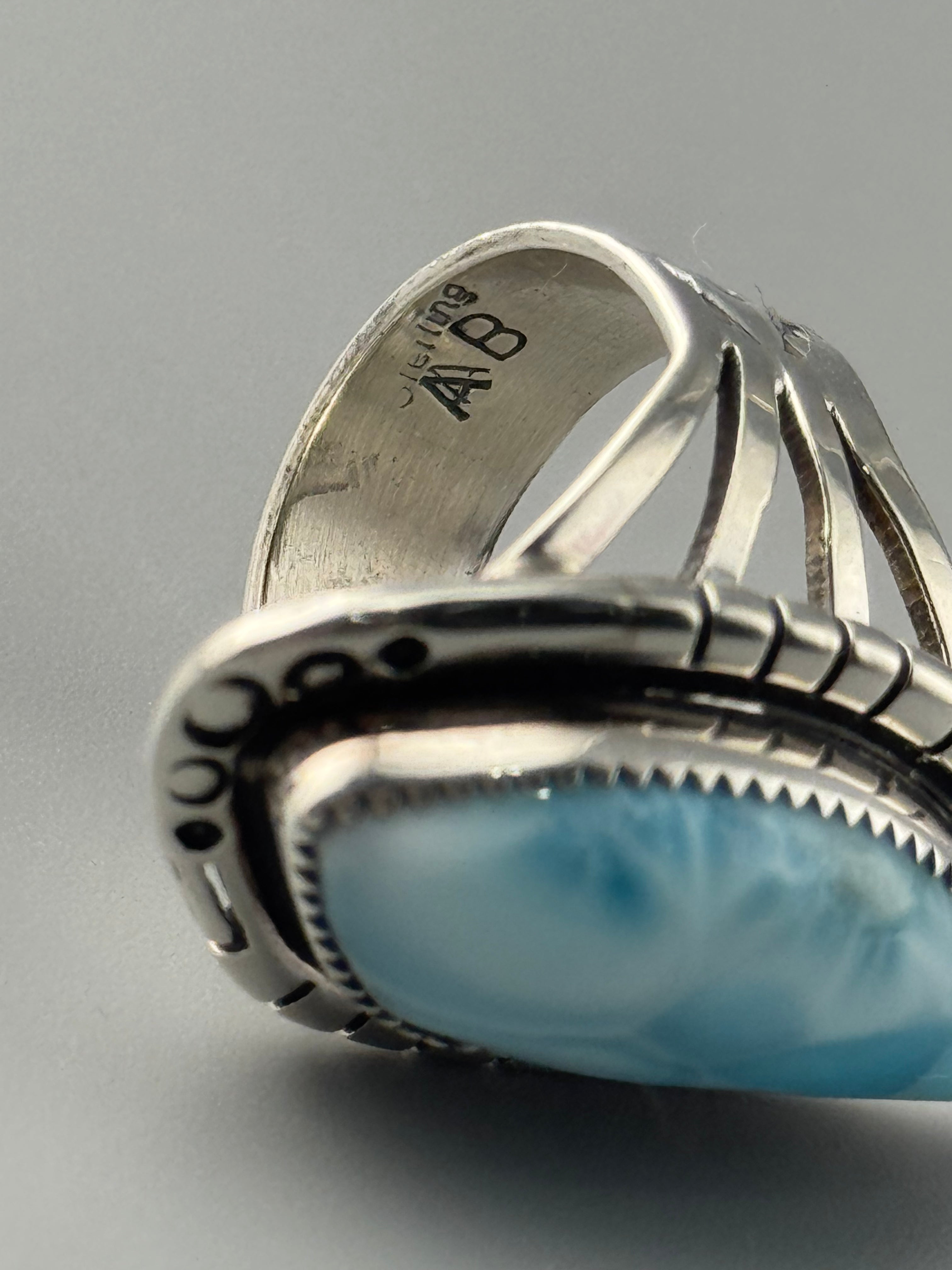 •LARIMAR - ORENDA• Navajo silver ring (size 7.5)