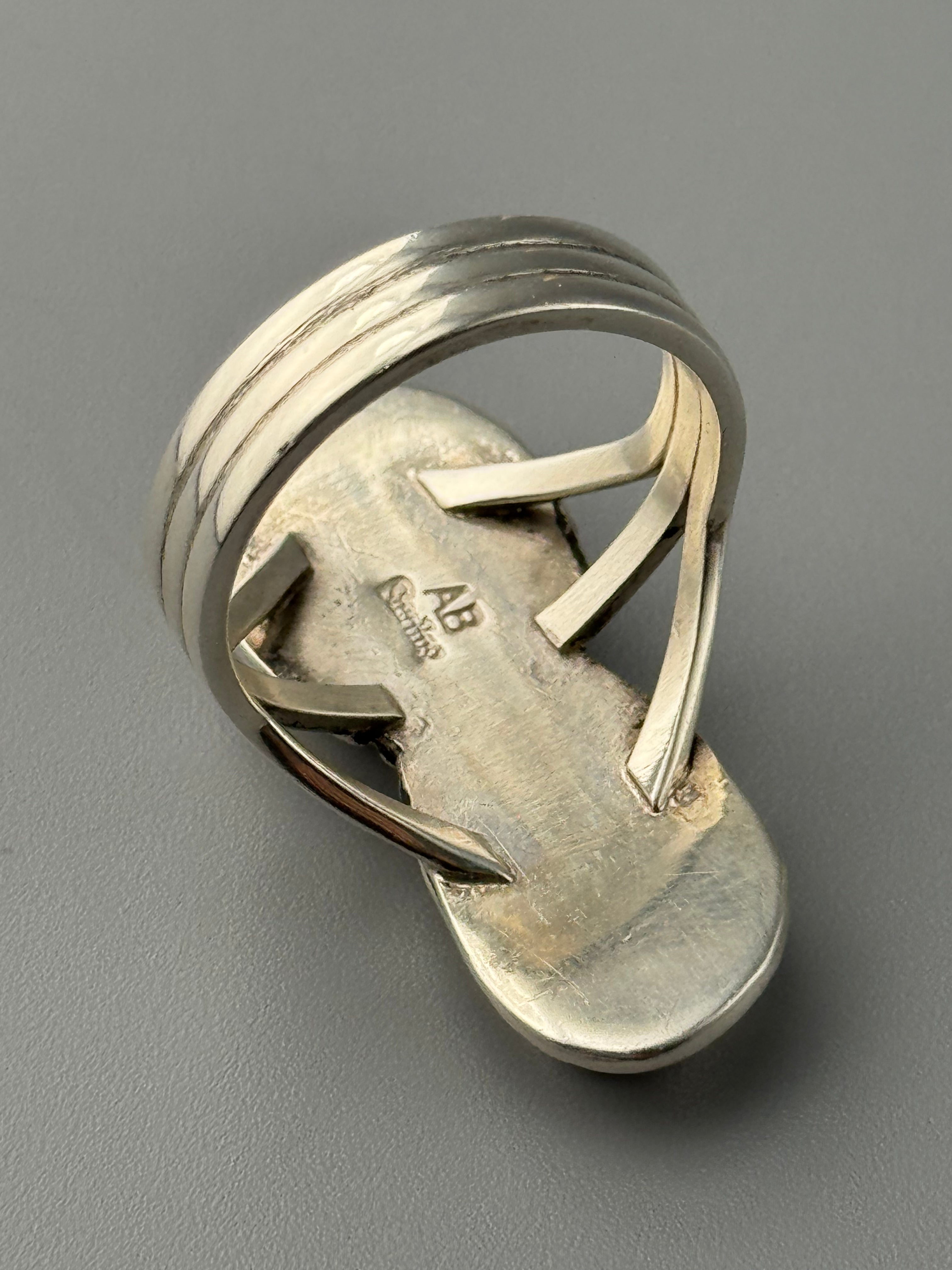 •GOLDEN HILL TURQUOISE - NAAKI• Navajo silver ring (size 10.25)