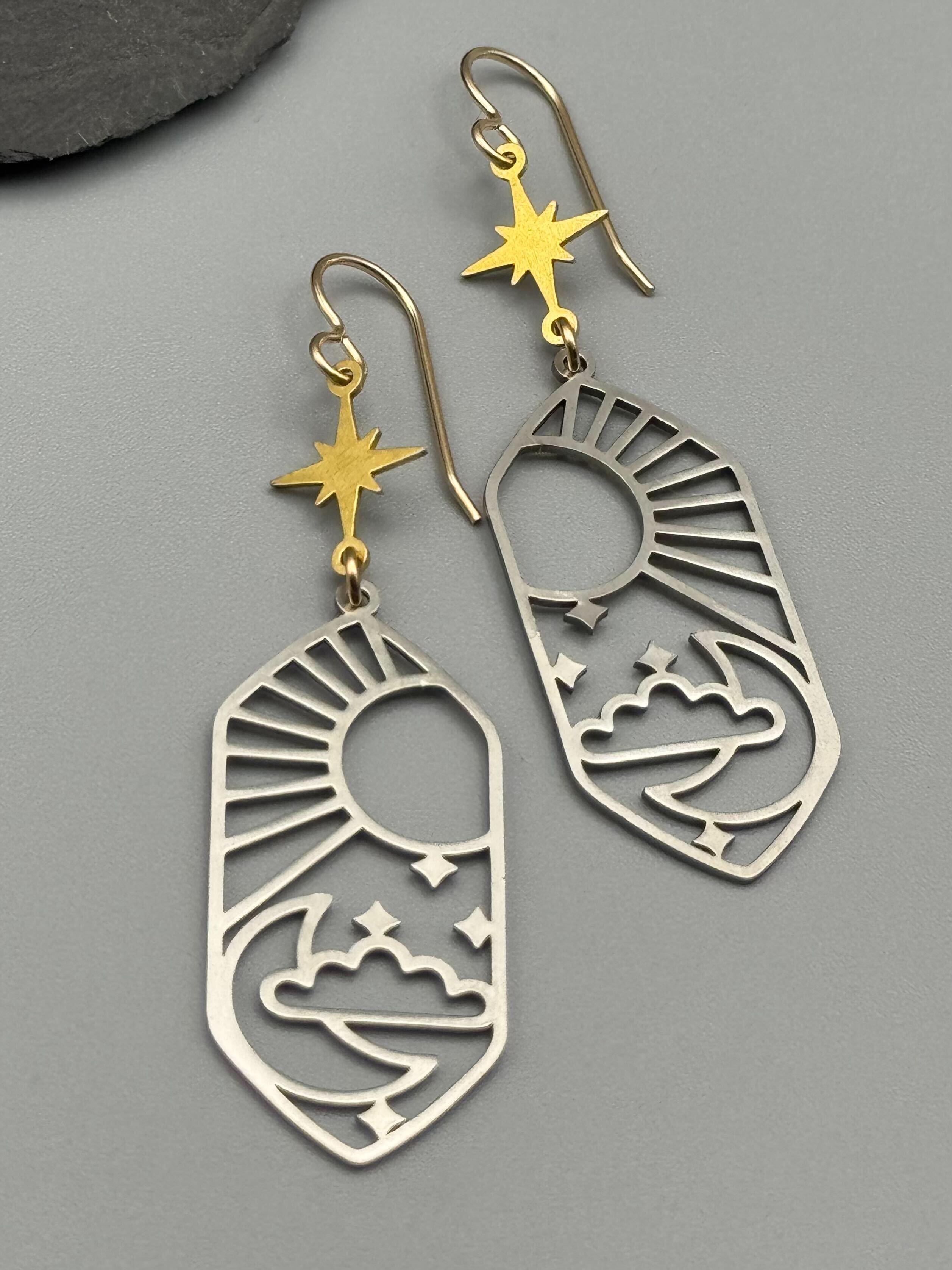 •NORTH STAR CELESTIAL NAVIGATION• mixed metal dangle earrings