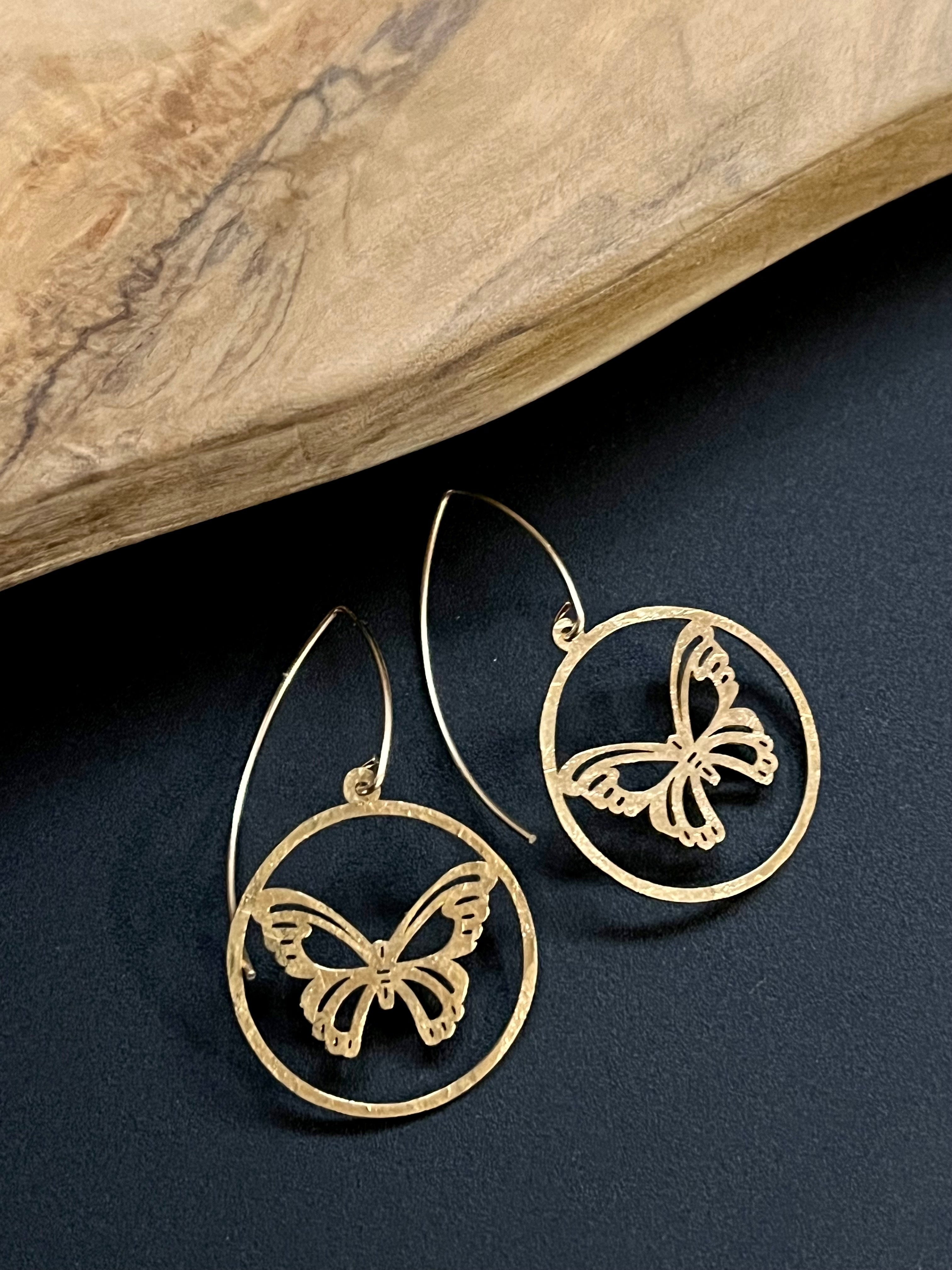 •BUTTERFLY IN THE SKY• mixed metal dangle earrings