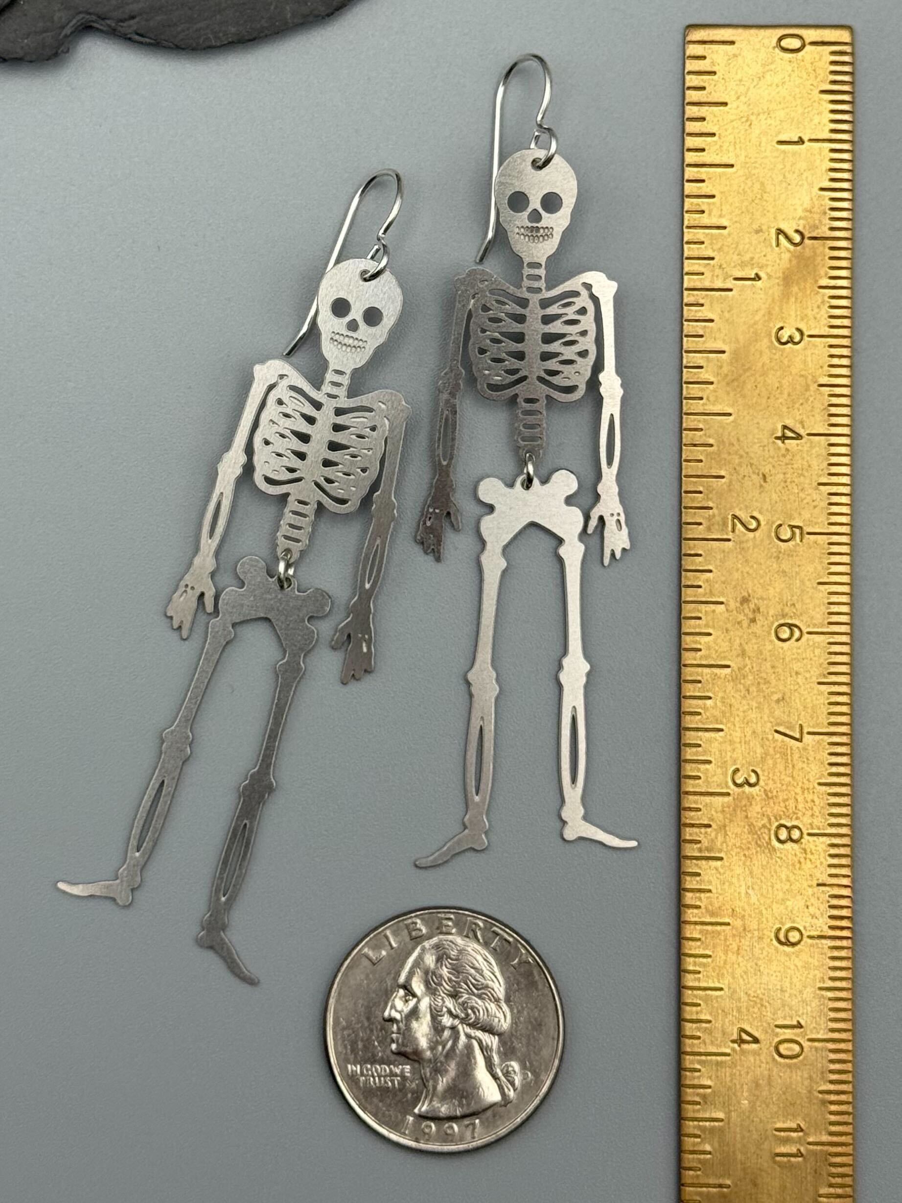 •SKELLIES• silver dangle earrings