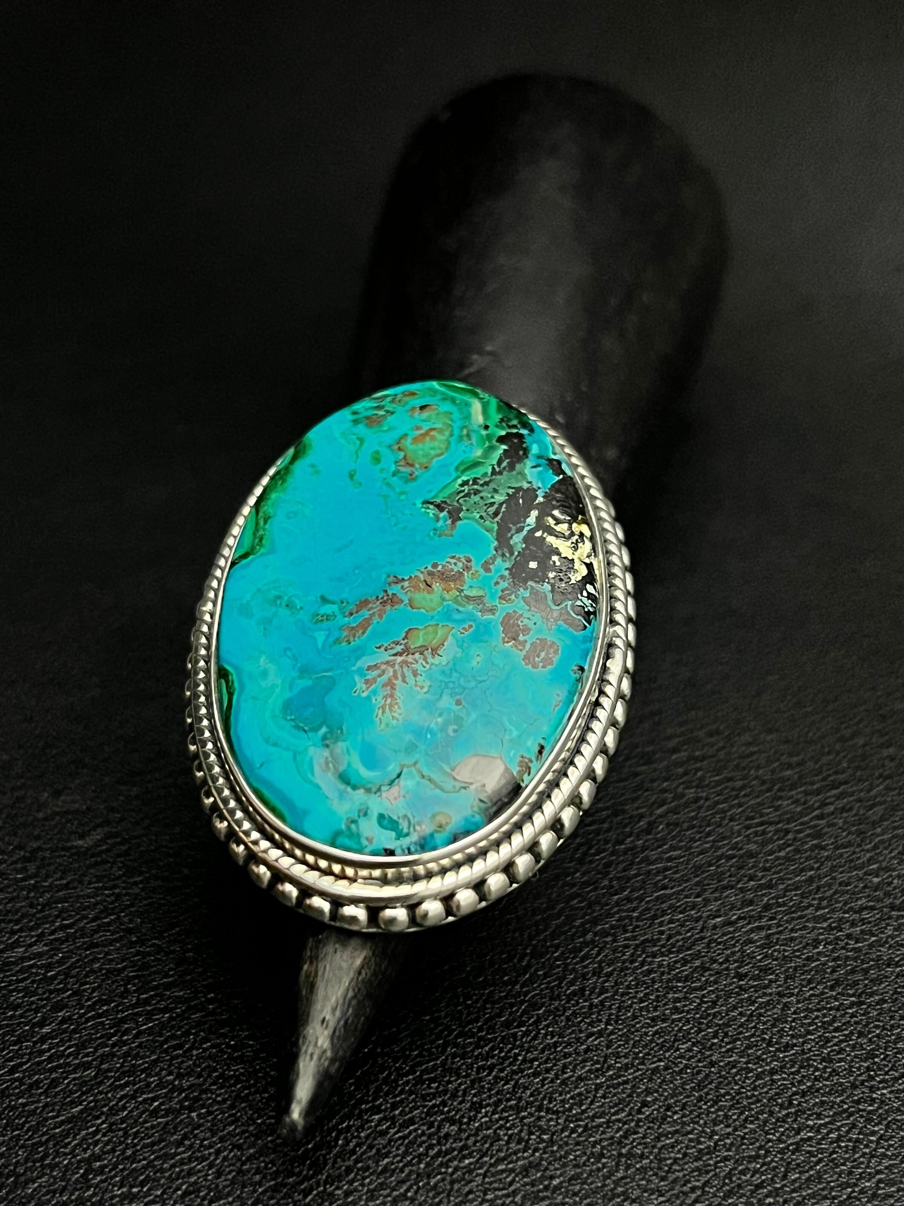 •DOTTED BEZEL• azurite malachite + silver ring - size 7
