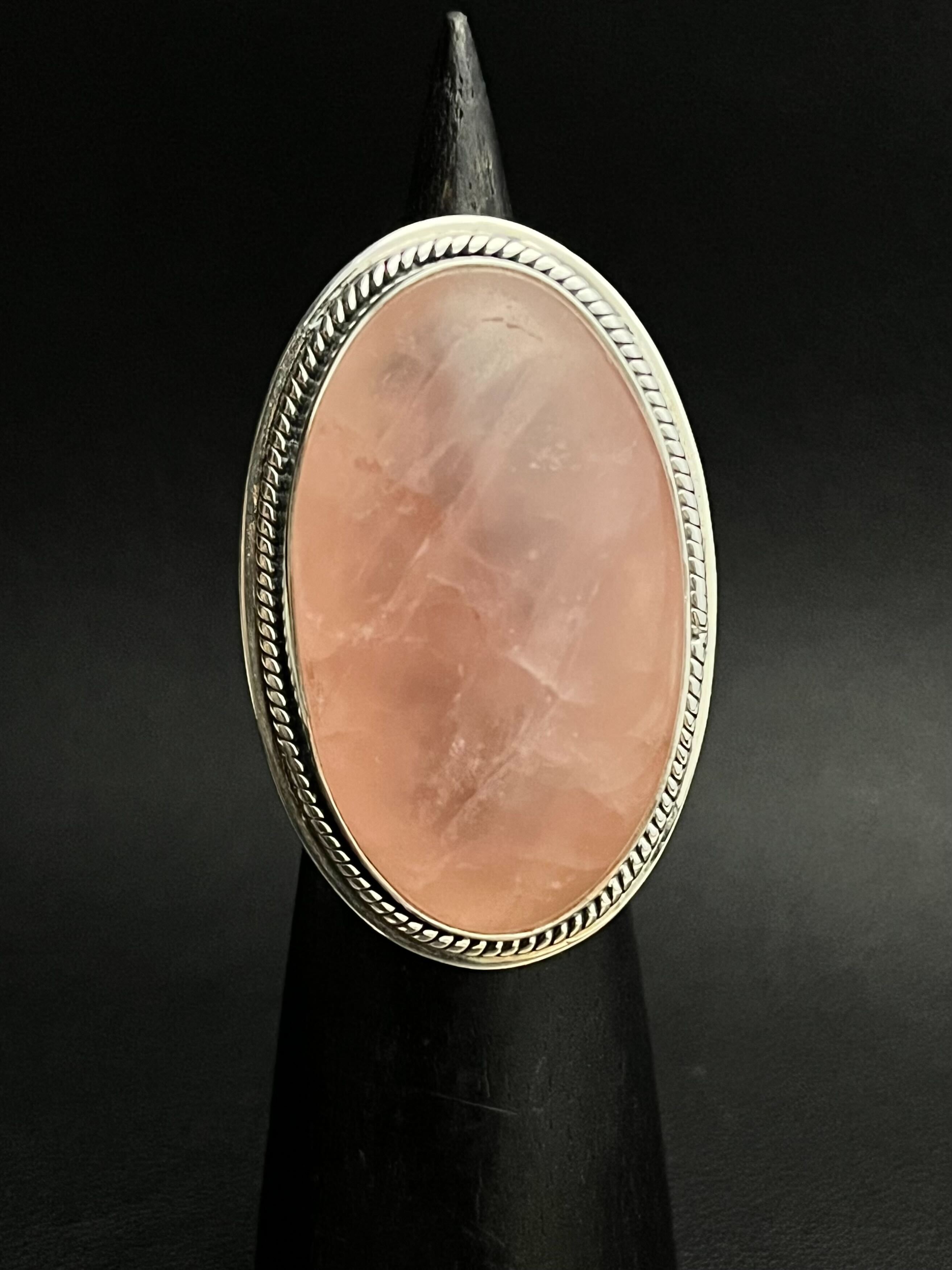 •ROPE BEZEL• rose quartz + silver ring - size 9