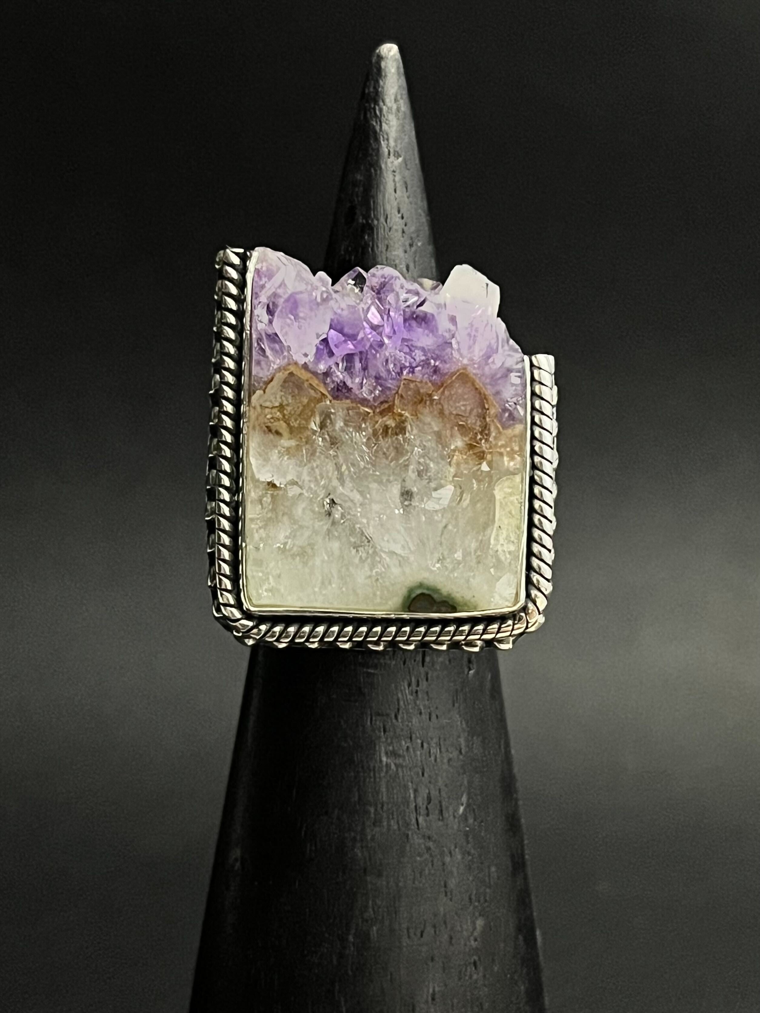 •RAW EDGE• amethyst stalactite + silver ring - size 6