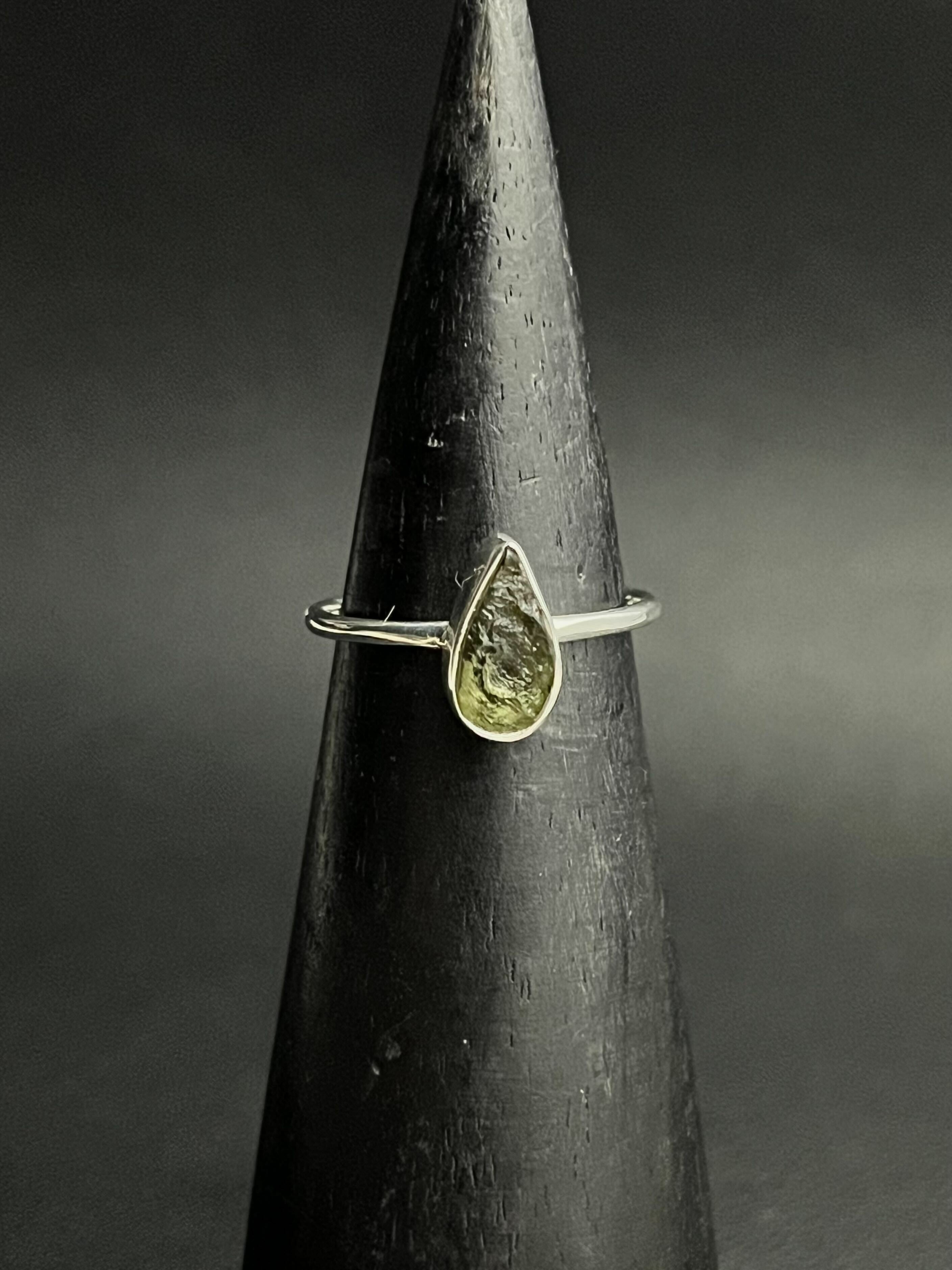 •SMALL FREEFORM• moldavite + silver ring - size 8.25