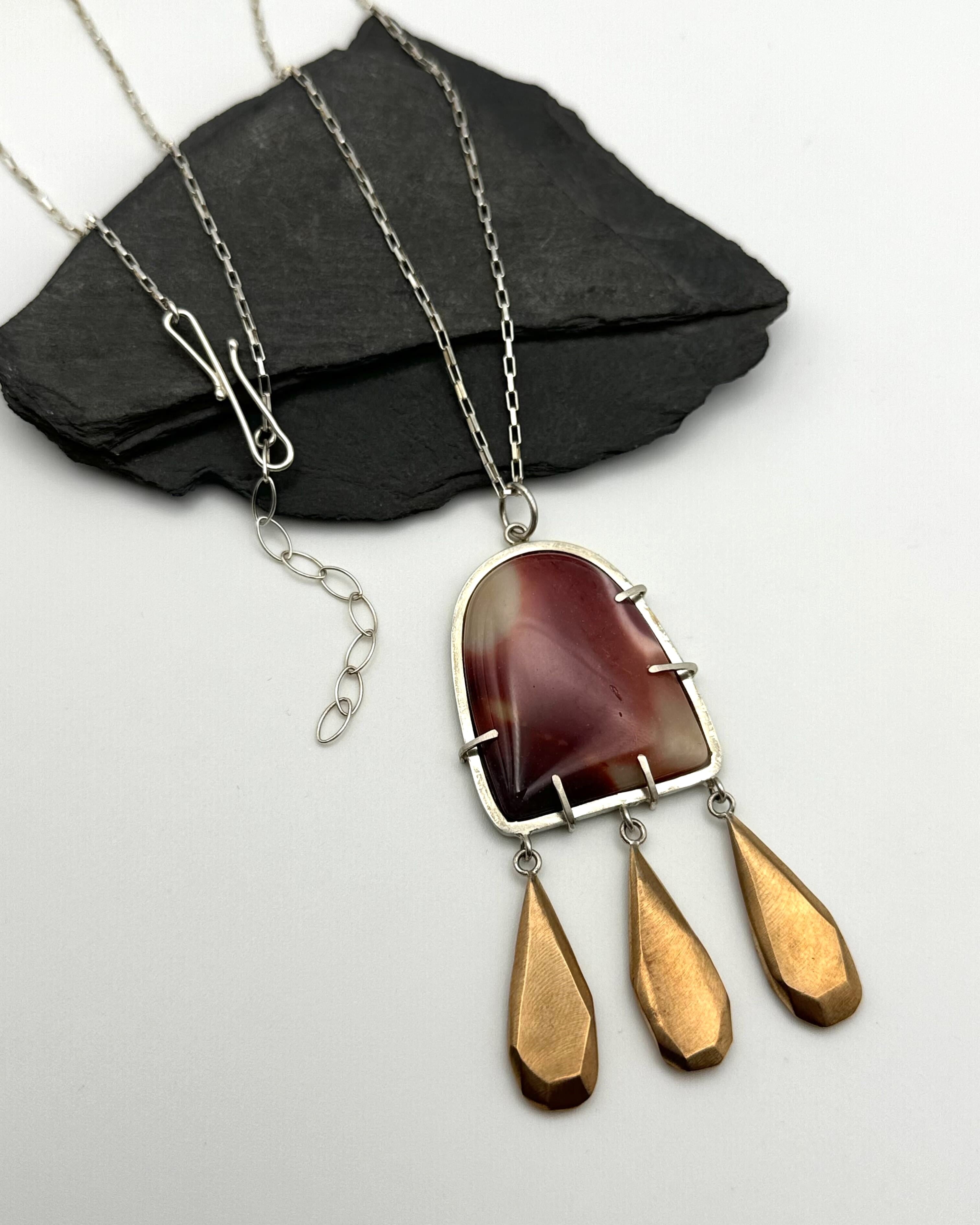•DRIPPING IN GOLD• mookaite + mixed metal necklace (26"-28" long)