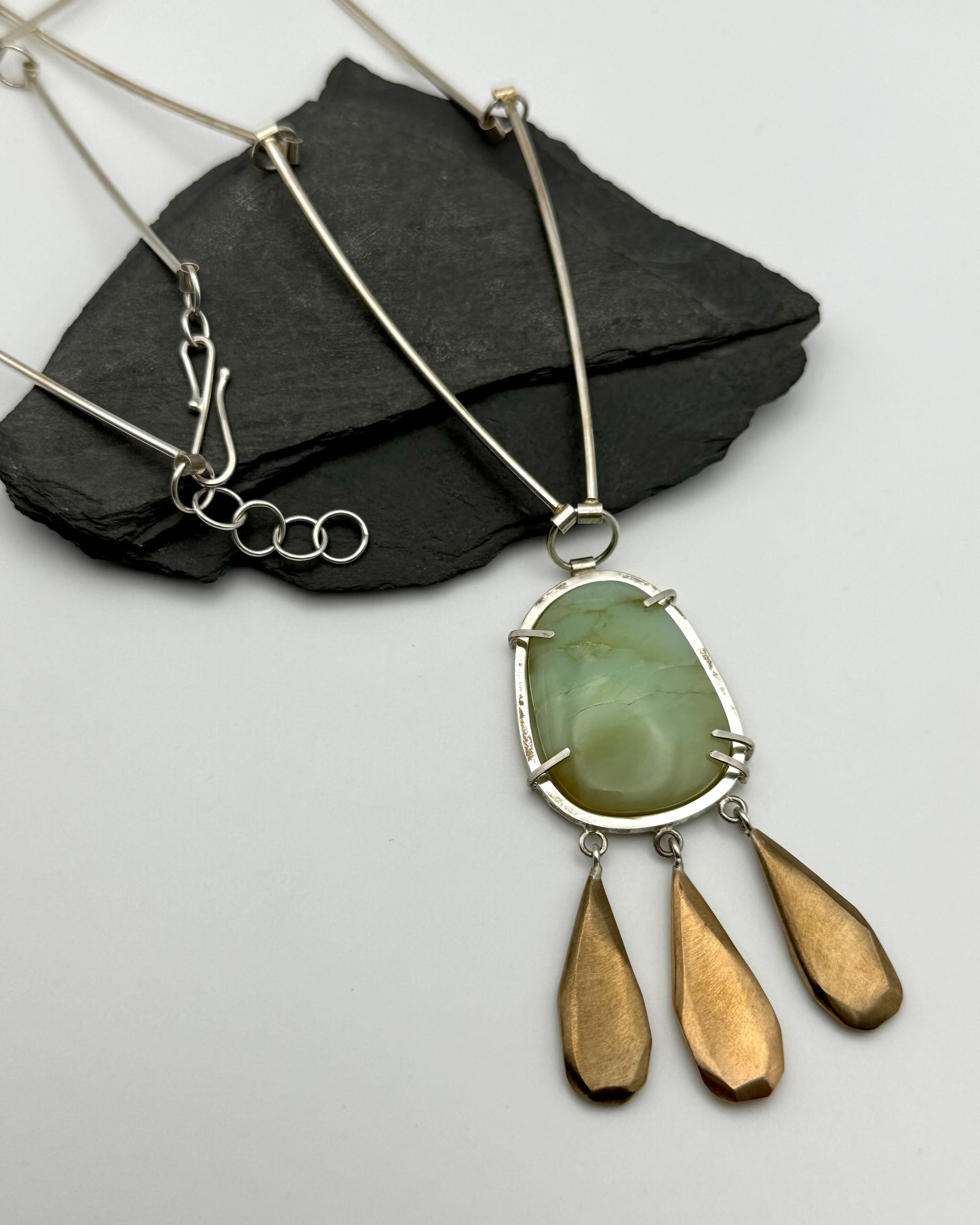 •DRIPPING IN GOLD• green opal + mixed metal necklace (20"-21" long)