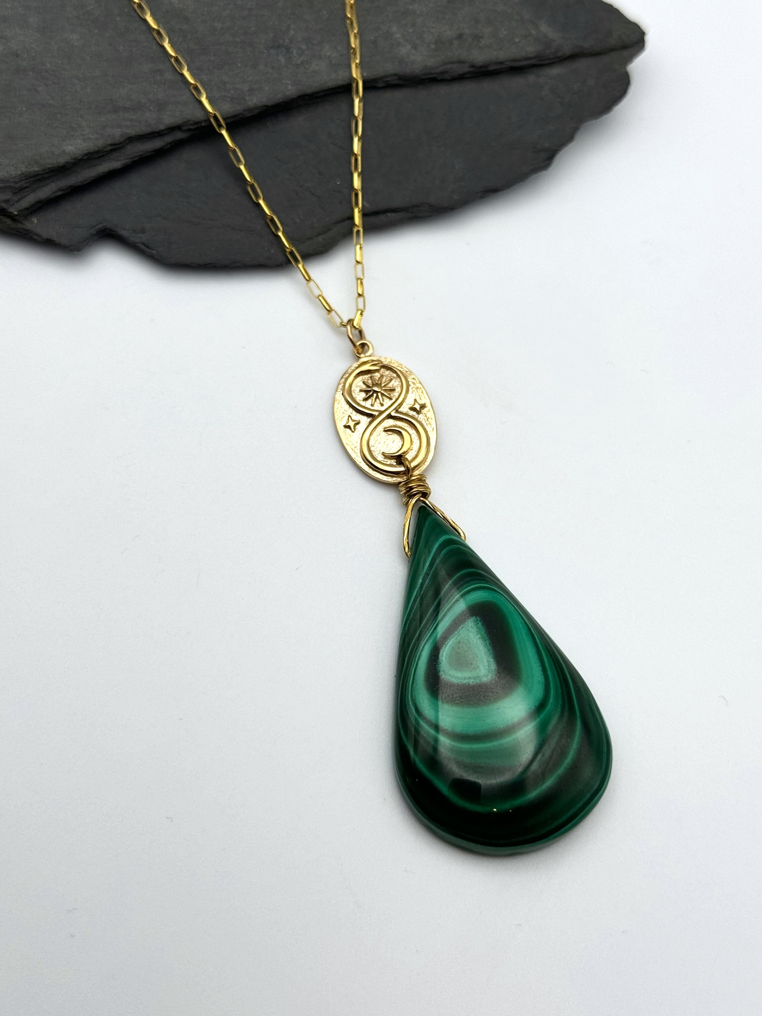 •SUEÑO• malachite + infinity snake + gold necklace (18"-20" long)