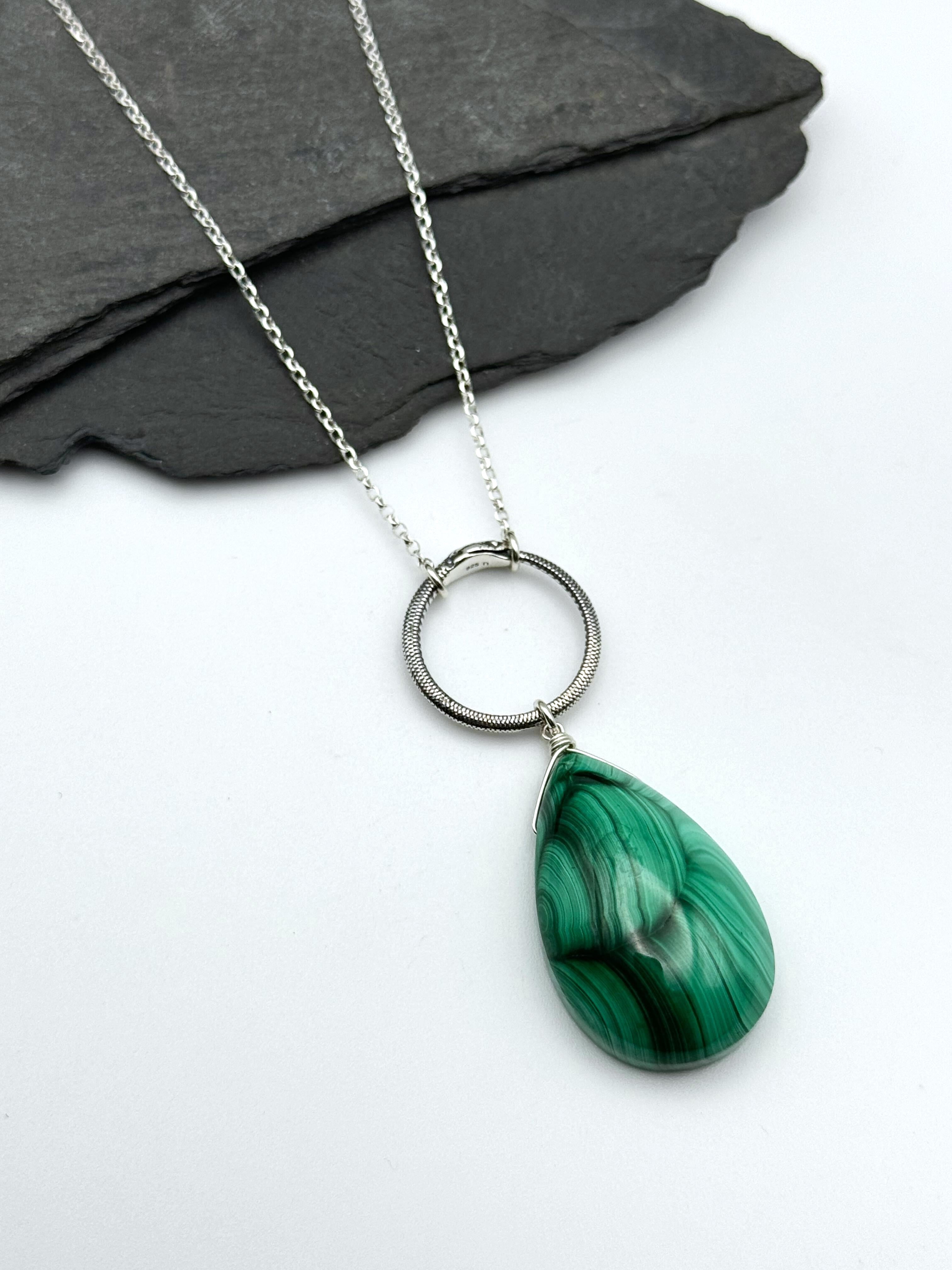 •SUEÑO• malachite + ouroboros + silver necklace (18"-20" long)
