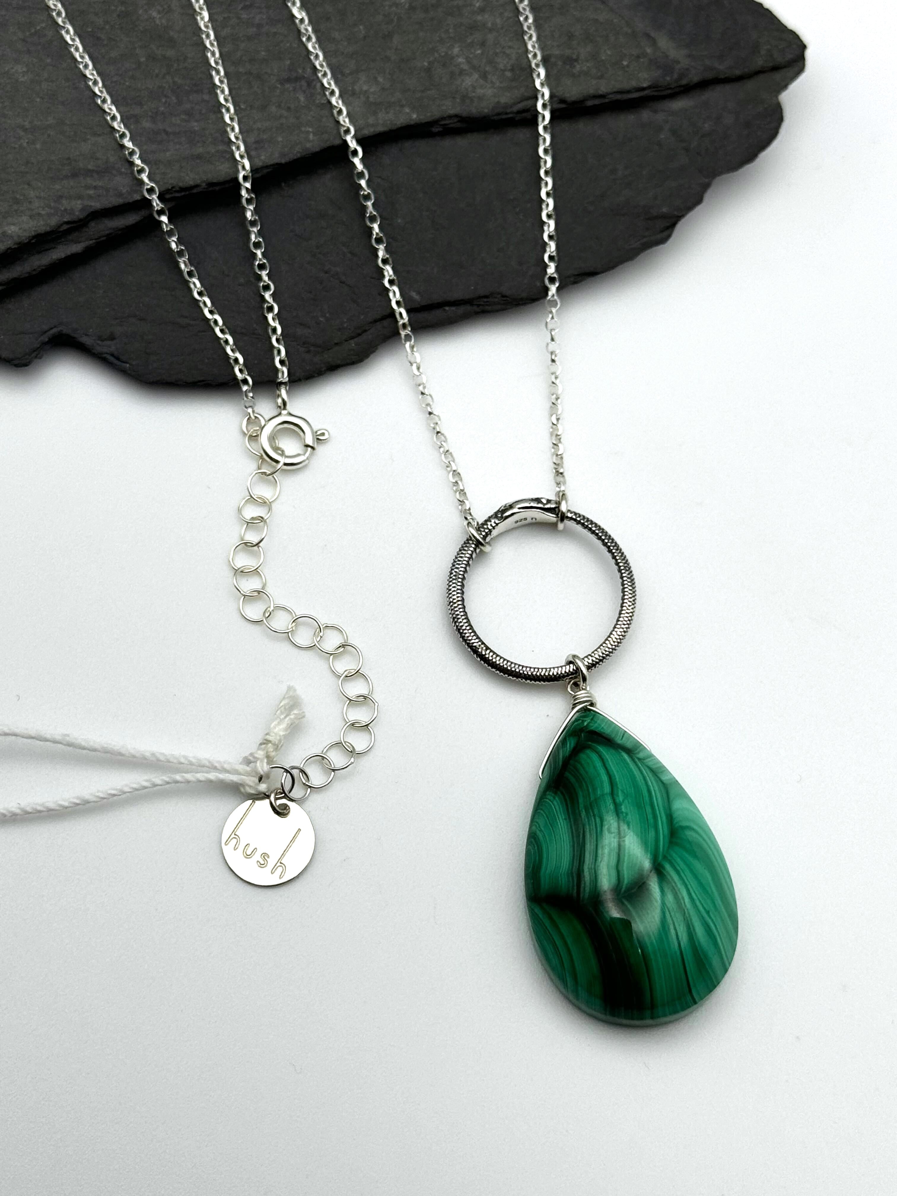 •SUEÑO• malachite + ouroboros + silver necklace (18"-20" long)