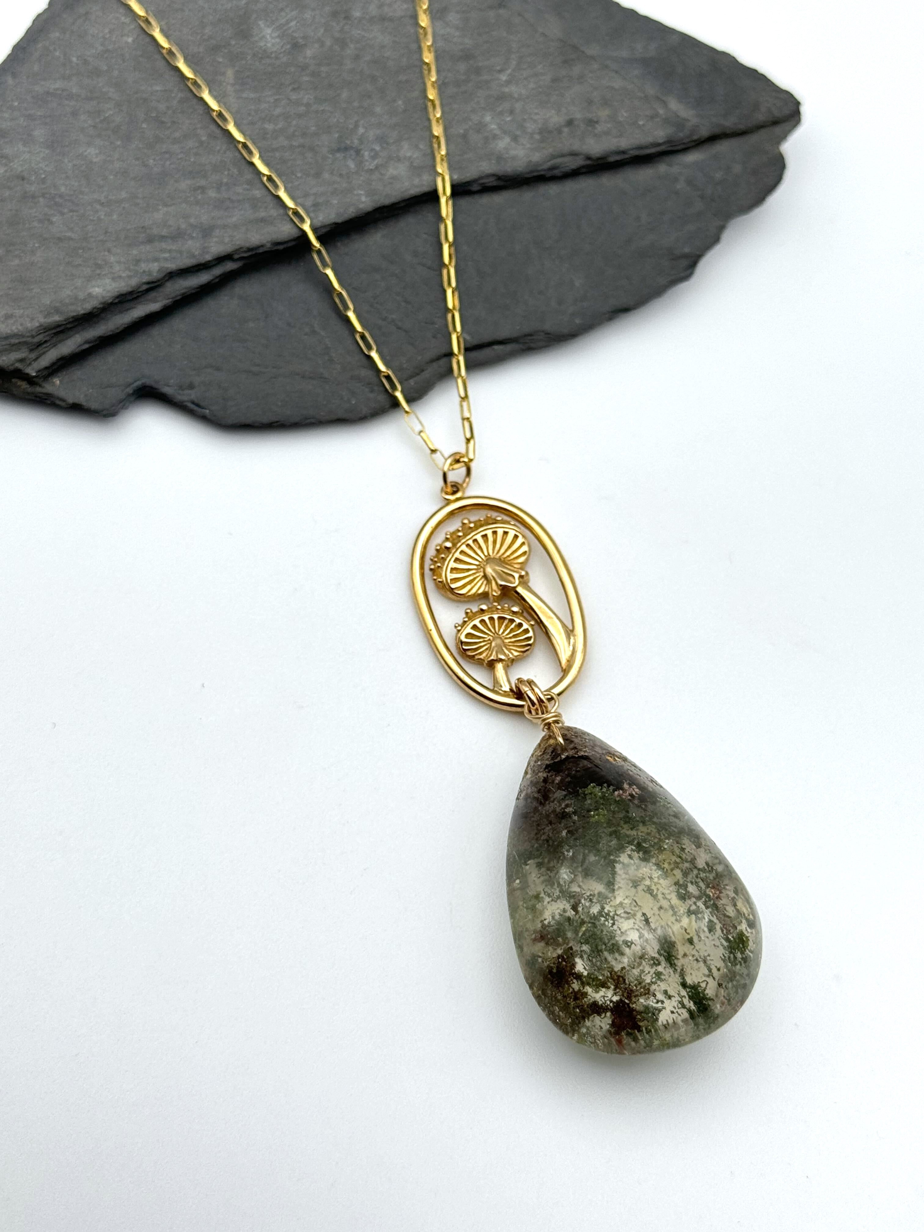 •UNDERSTORY• lodolite + mushroom + gold necklace (28"-30" long)