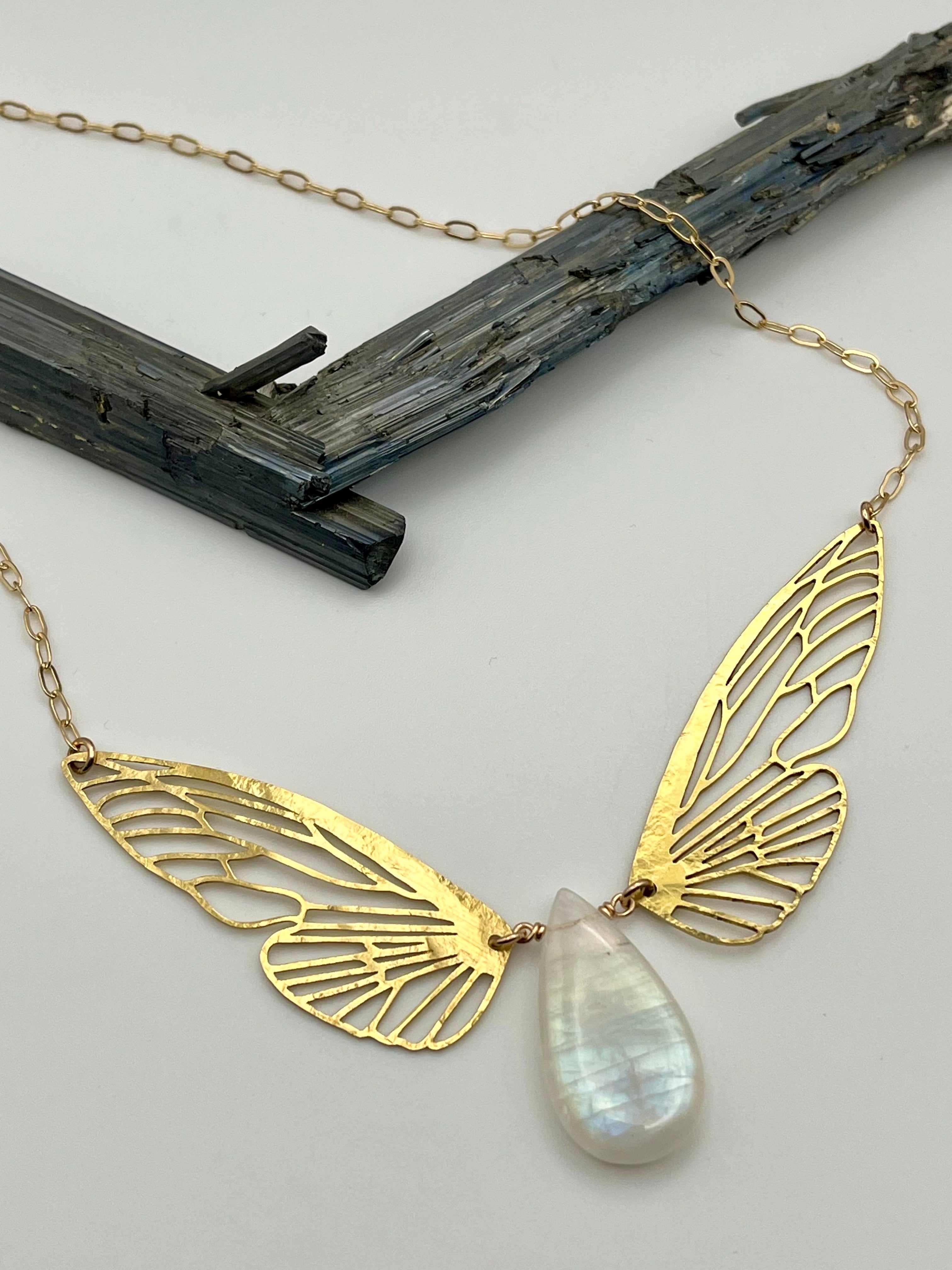 •METAMORPH• rainbow moonstone + mixed metal necklace (18"-20" long)