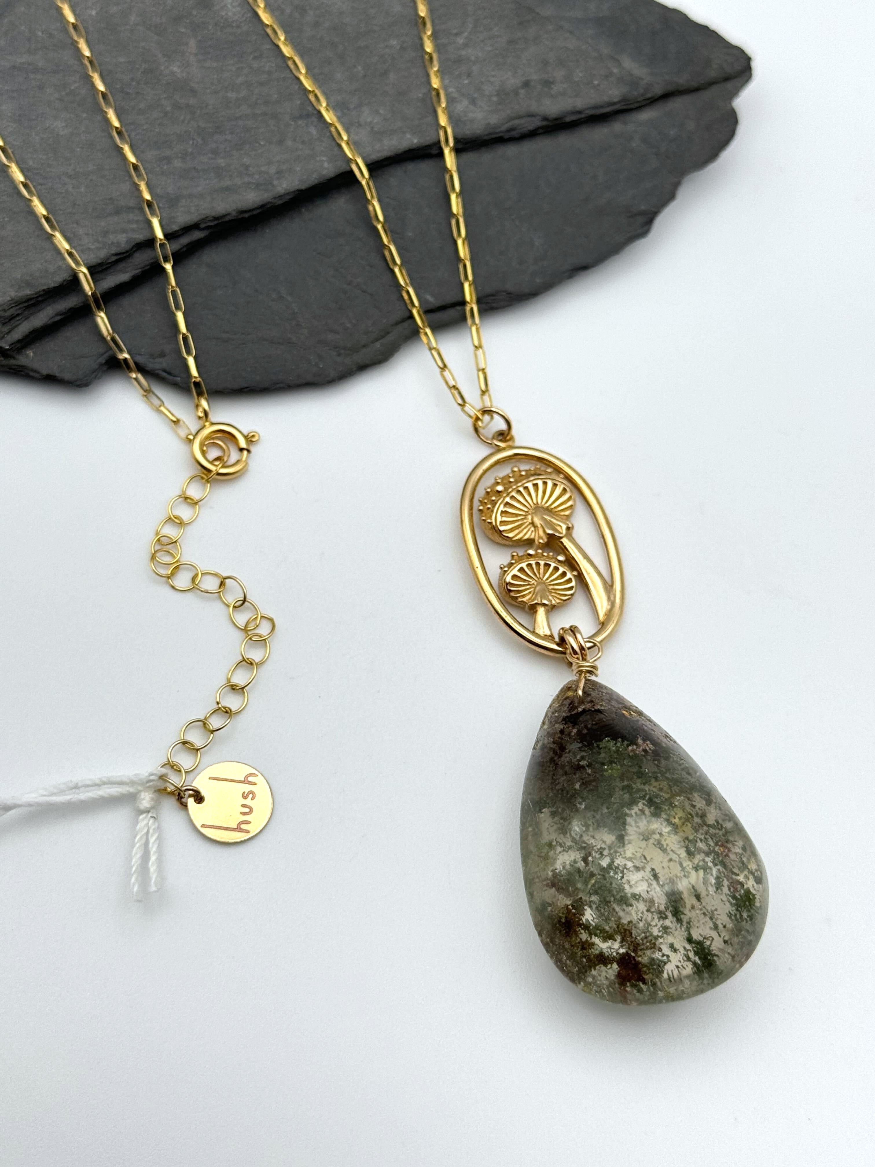 •UNDERSTORY• lodolite + mushroom + gold necklace (28"-30" long)