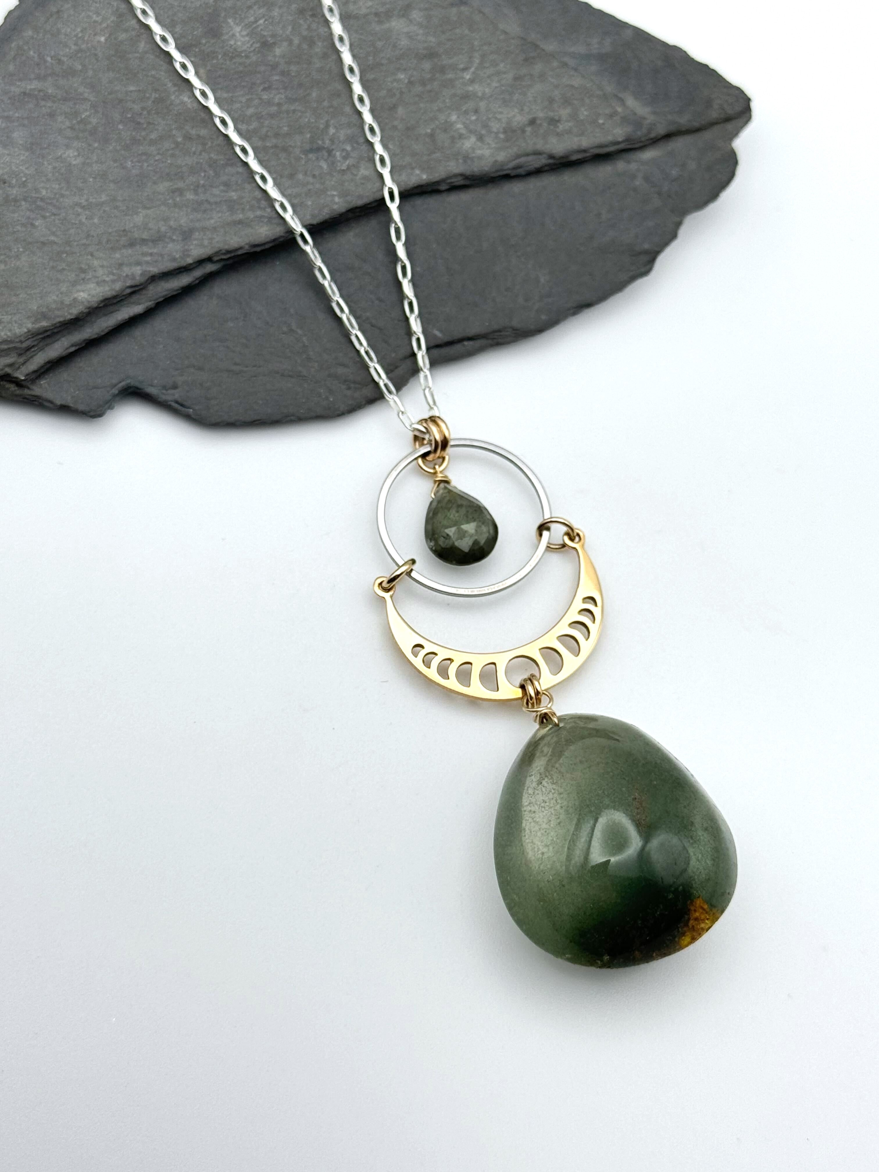 •NYX• lodolite + moss aquamarine + mixed metal necklace (28"-30" long)