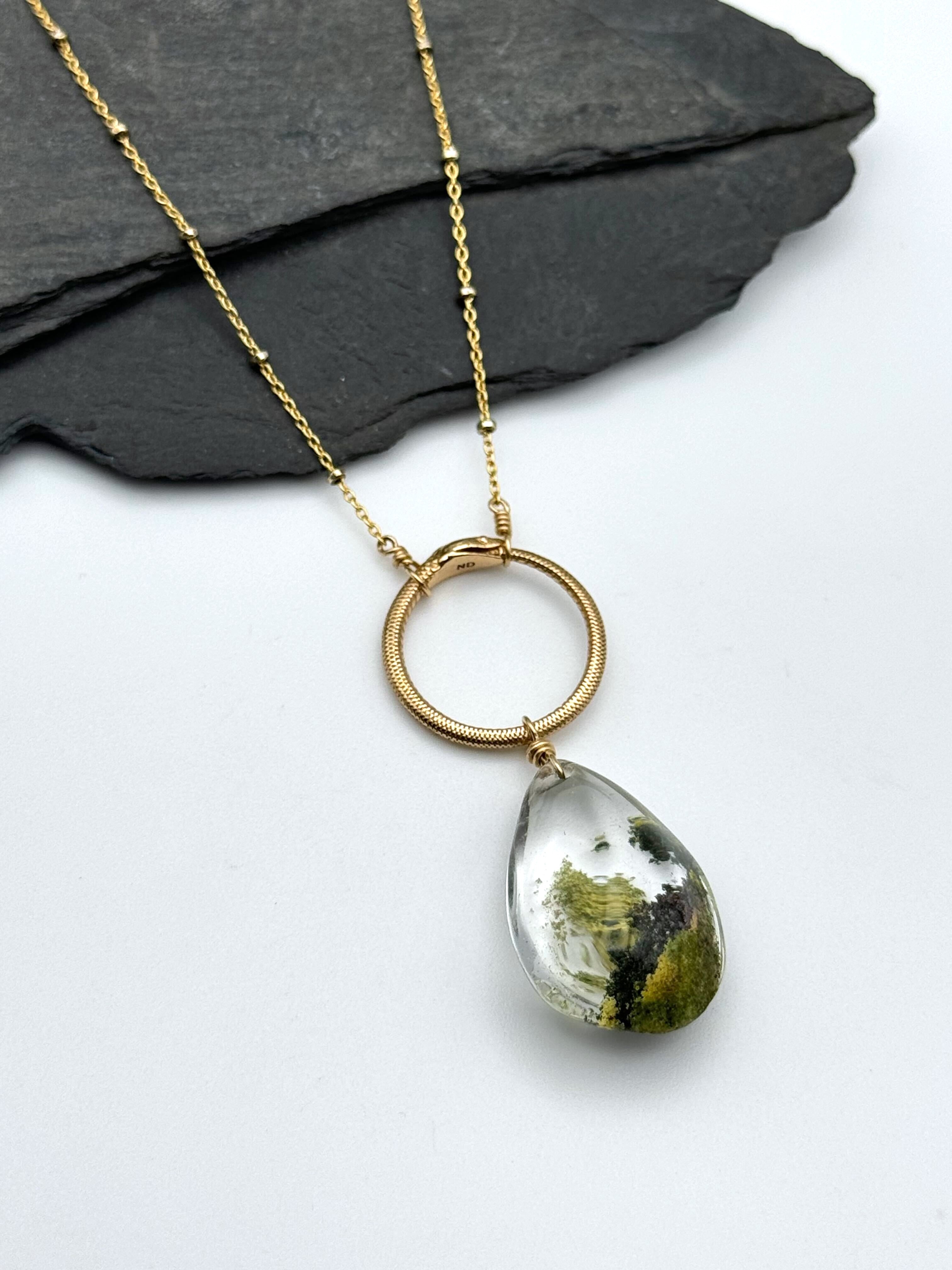 •SUEÑO• lodolite + ouroboros + gold necklace (18"-20" long)